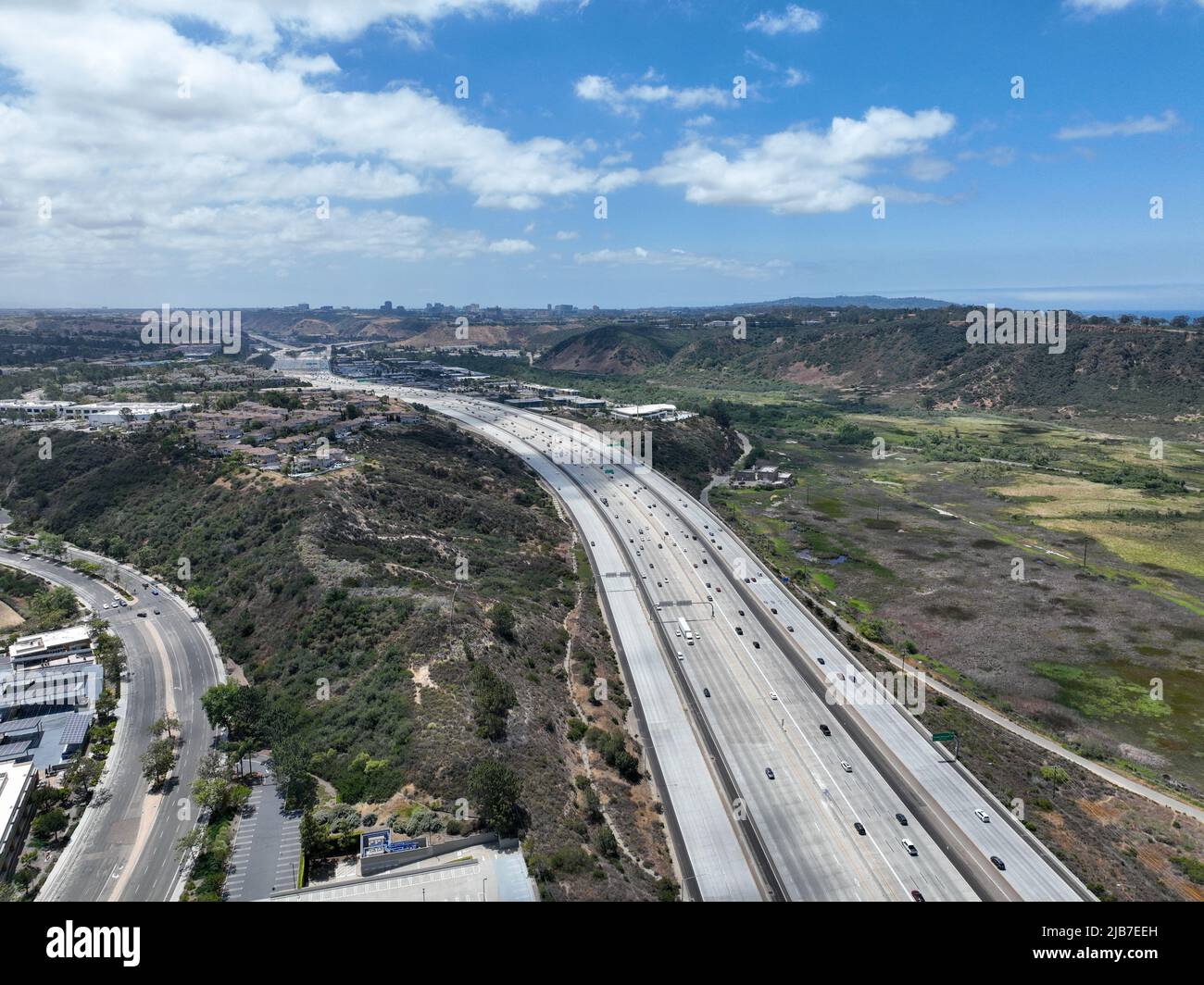 Aerial view of highway interchange and junction, San Diego Freeway
