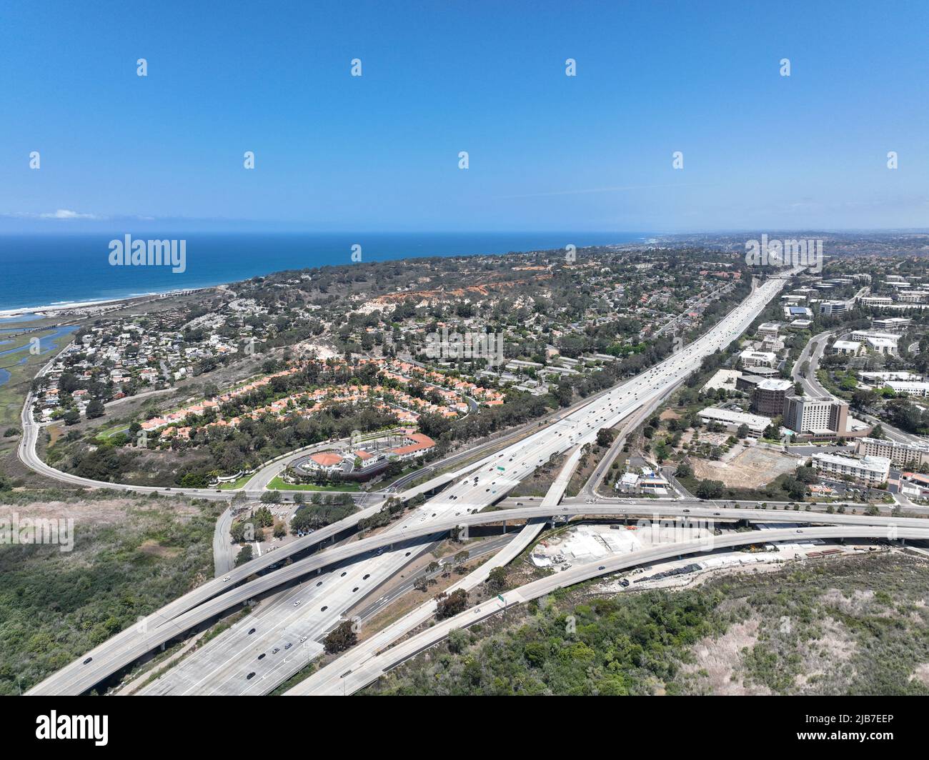 Aerial view of highway interchange and junction, San Diego Freeway