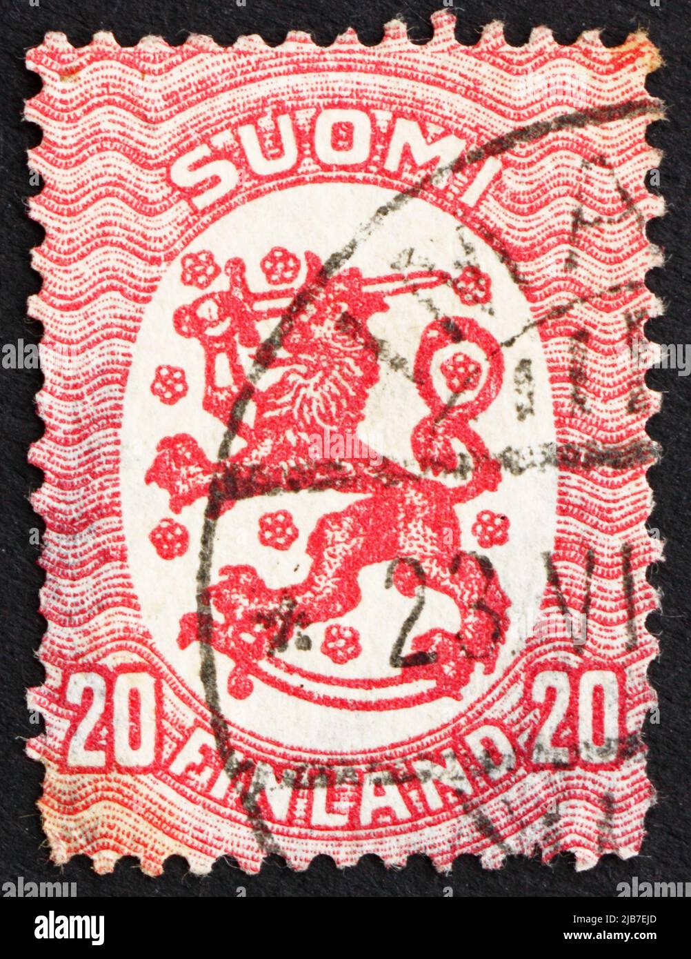 FINLAND - CIRCA 1920: a stamp printed in the Finland shows Crowned Lion Rampant, Arms of the Republic of Finland, circa 1920 Stock Photo