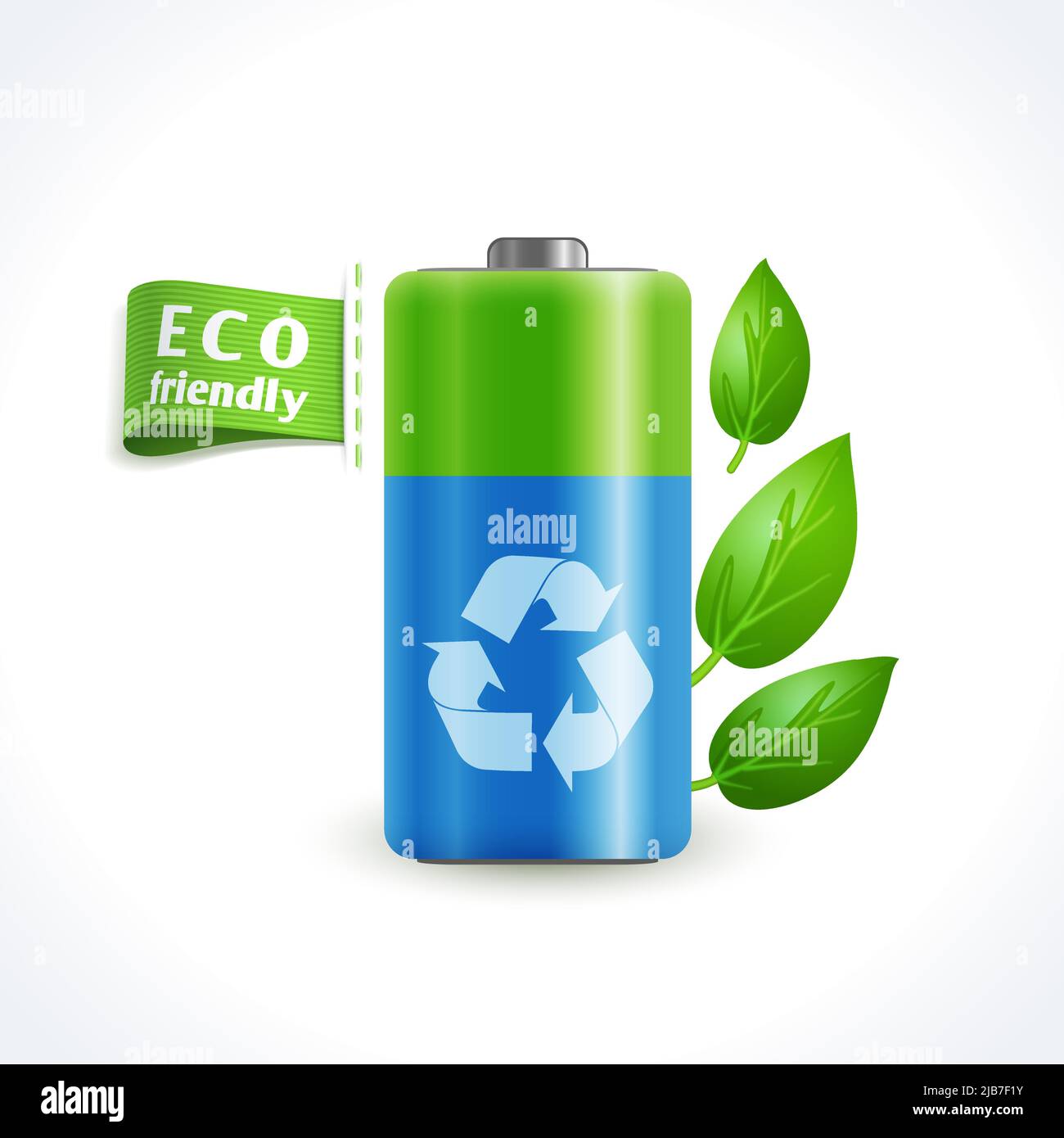Ecology and waste global eco friendly battery with recycling symbol isolated on white background