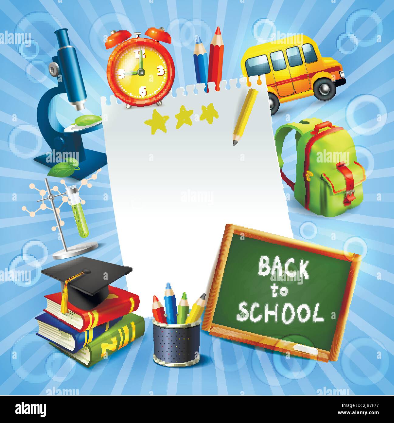 Realistic back to school concept template with education icons vector ...