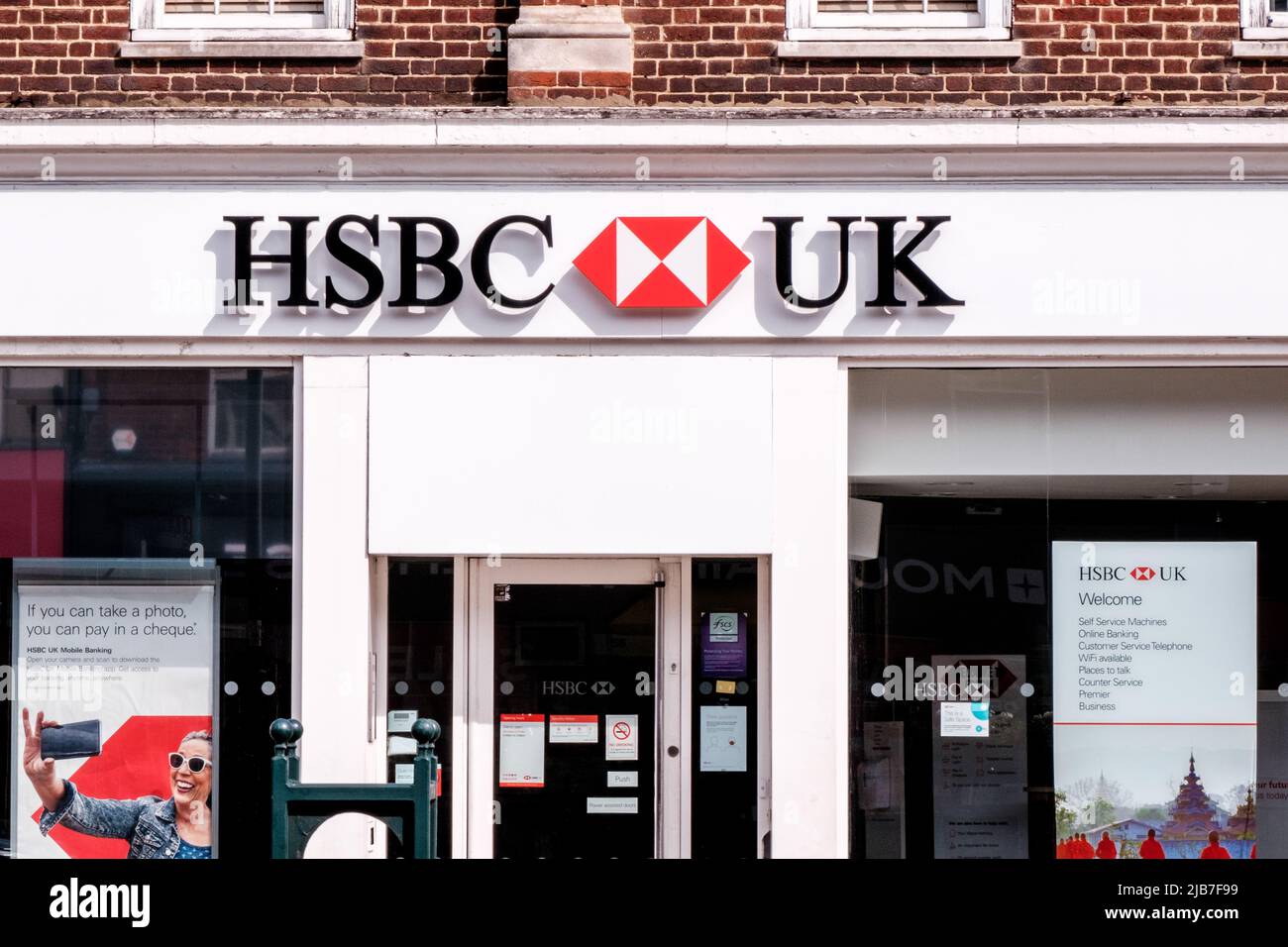 Epson Surrey, London UK, June 03 2022, High Street Branch Of HSBC Retail Bank With No People Stock Photo