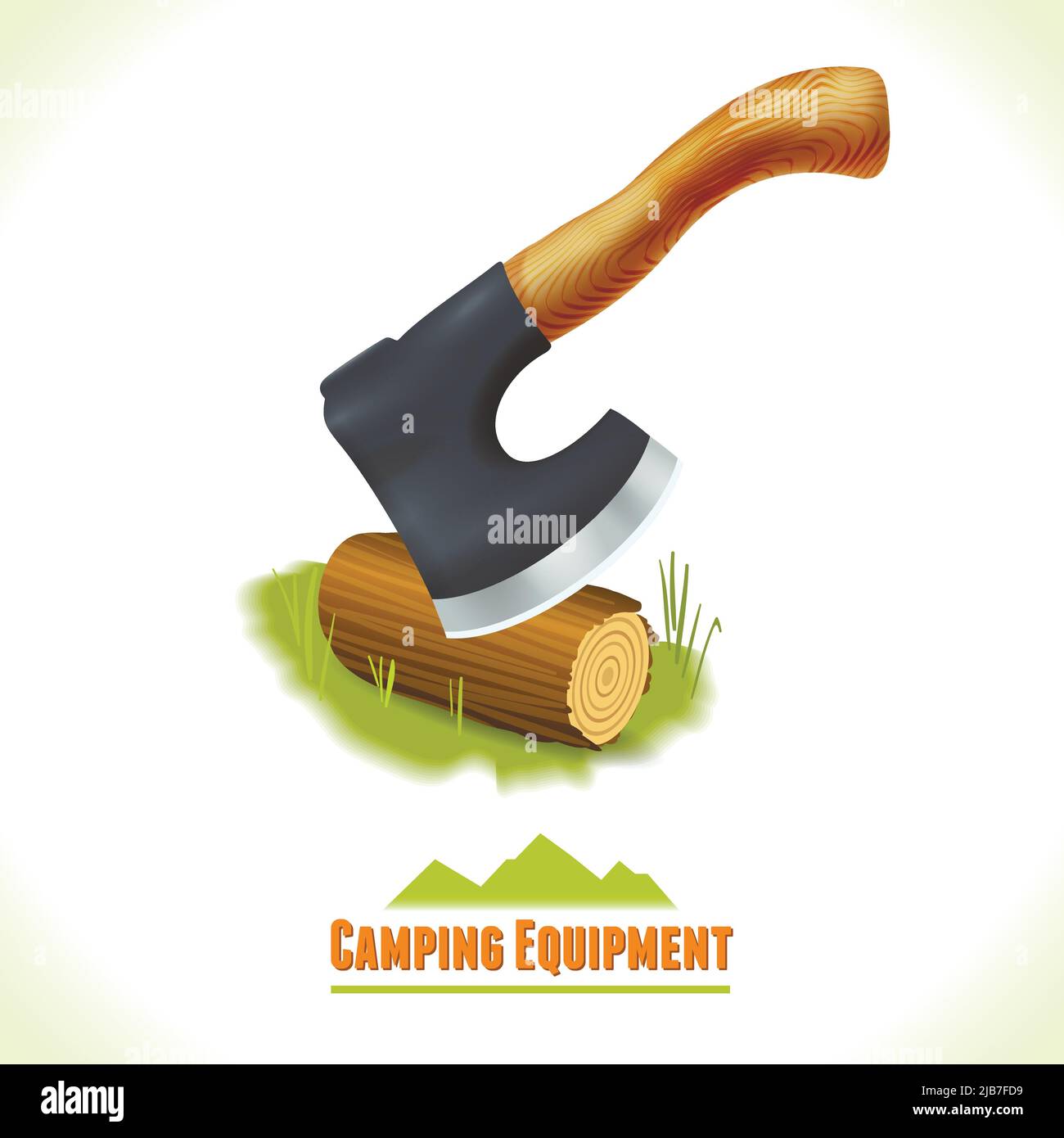 Camping summer outdoor activity concept equipment axe and log symbol ...
