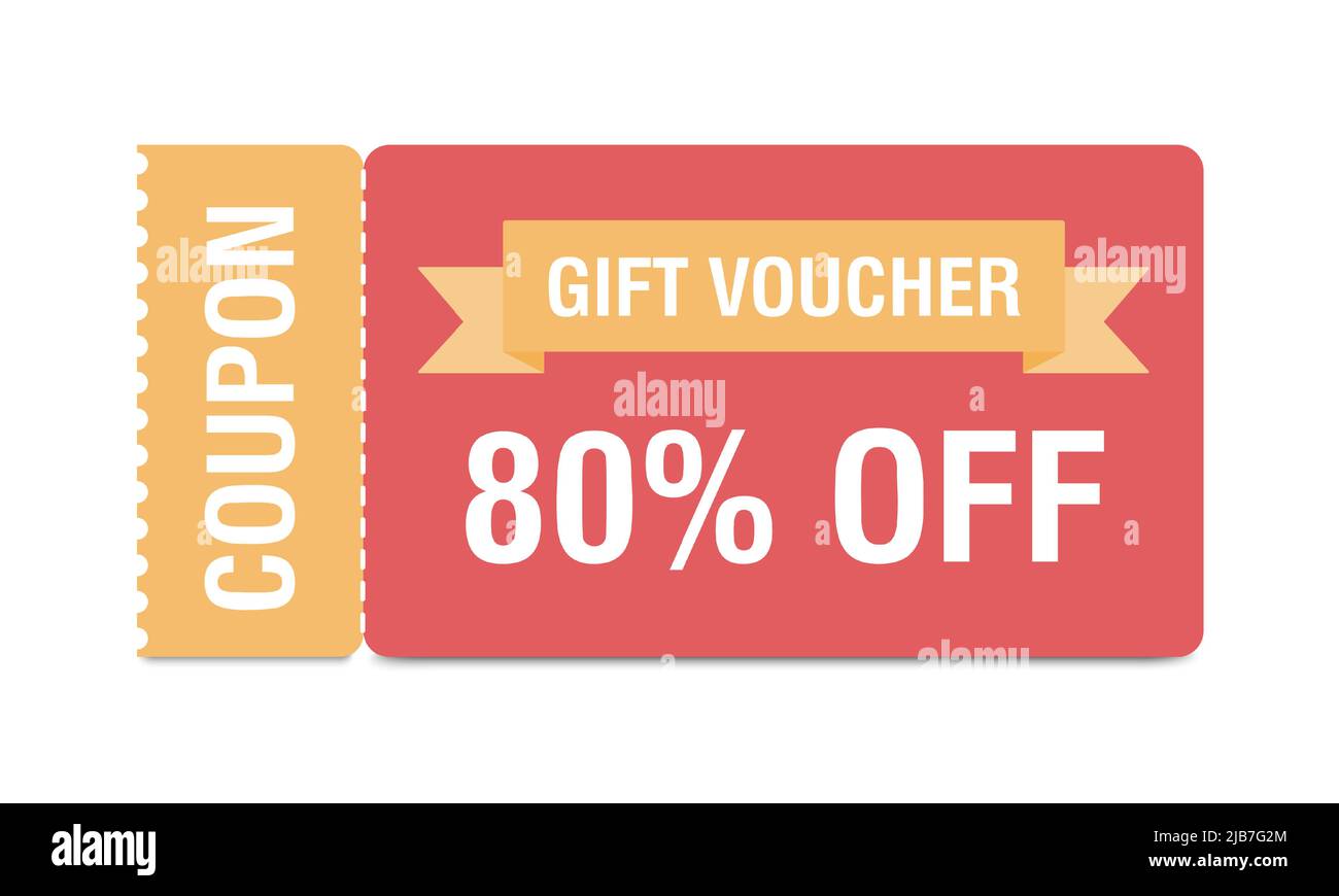 Coupon mockup with 80 percent off. Discount voucher, gift coupon. Coupon promotion sale. Vector Stock Vector