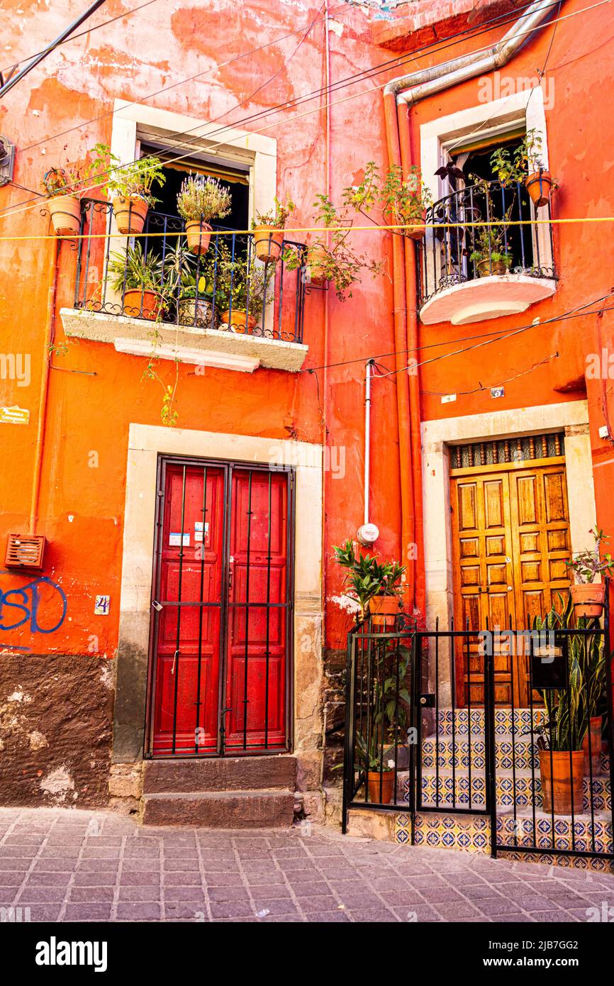 An apartment duplex in the city of Guanajuato, Mexico. Stock Photo