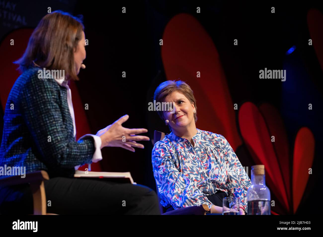 Hay-on-Wye, Wales, UK. 3rd June, 2022. Nicola Sturgeon talks to Katya Adler at Hay Festival 2022, Wales. Credit: Sam Hardwick/Alamy. Stock Photo