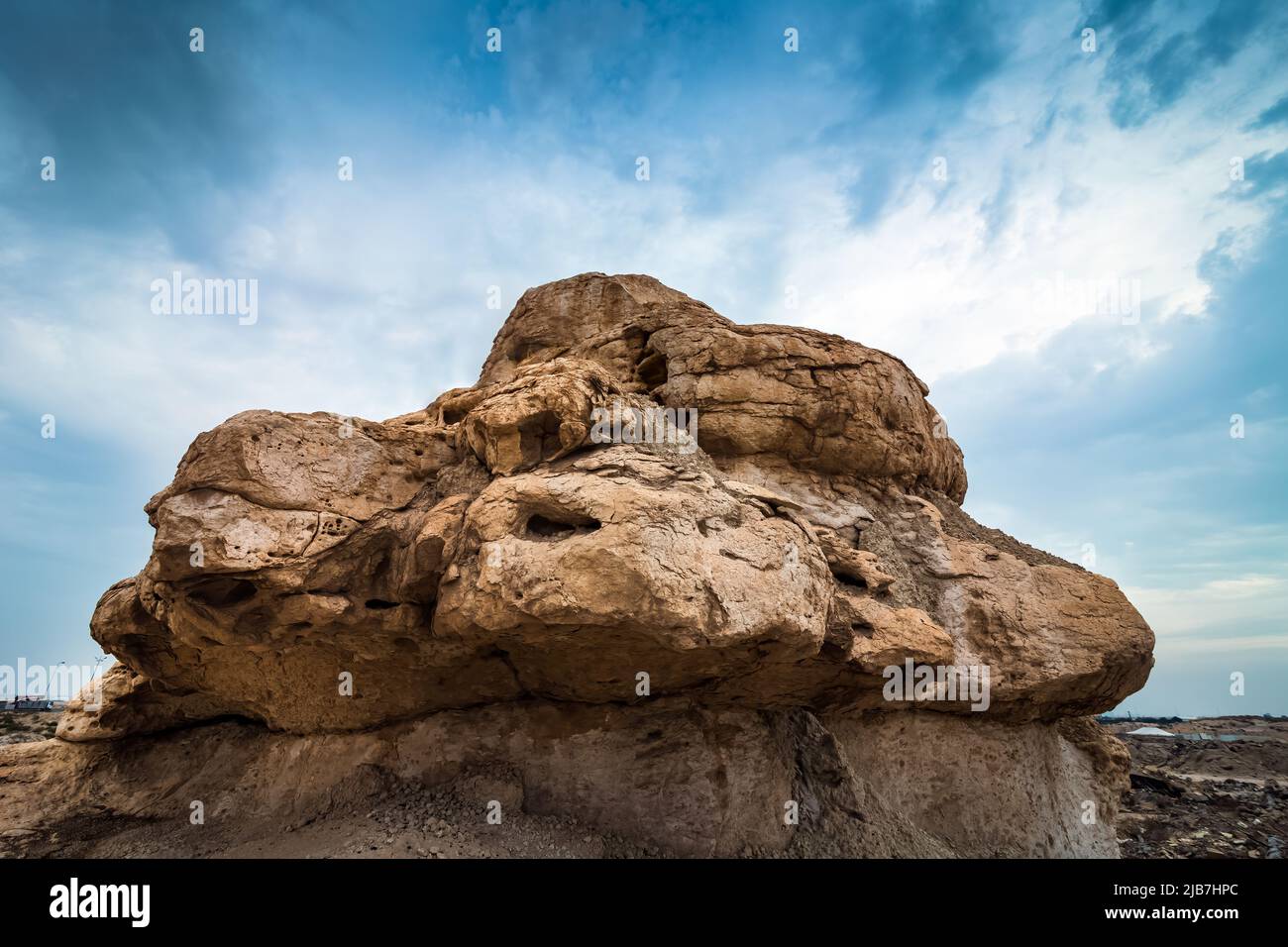 Arabian desert rock geological layer-near Dammam, Saudi Arabia. Stock Photo