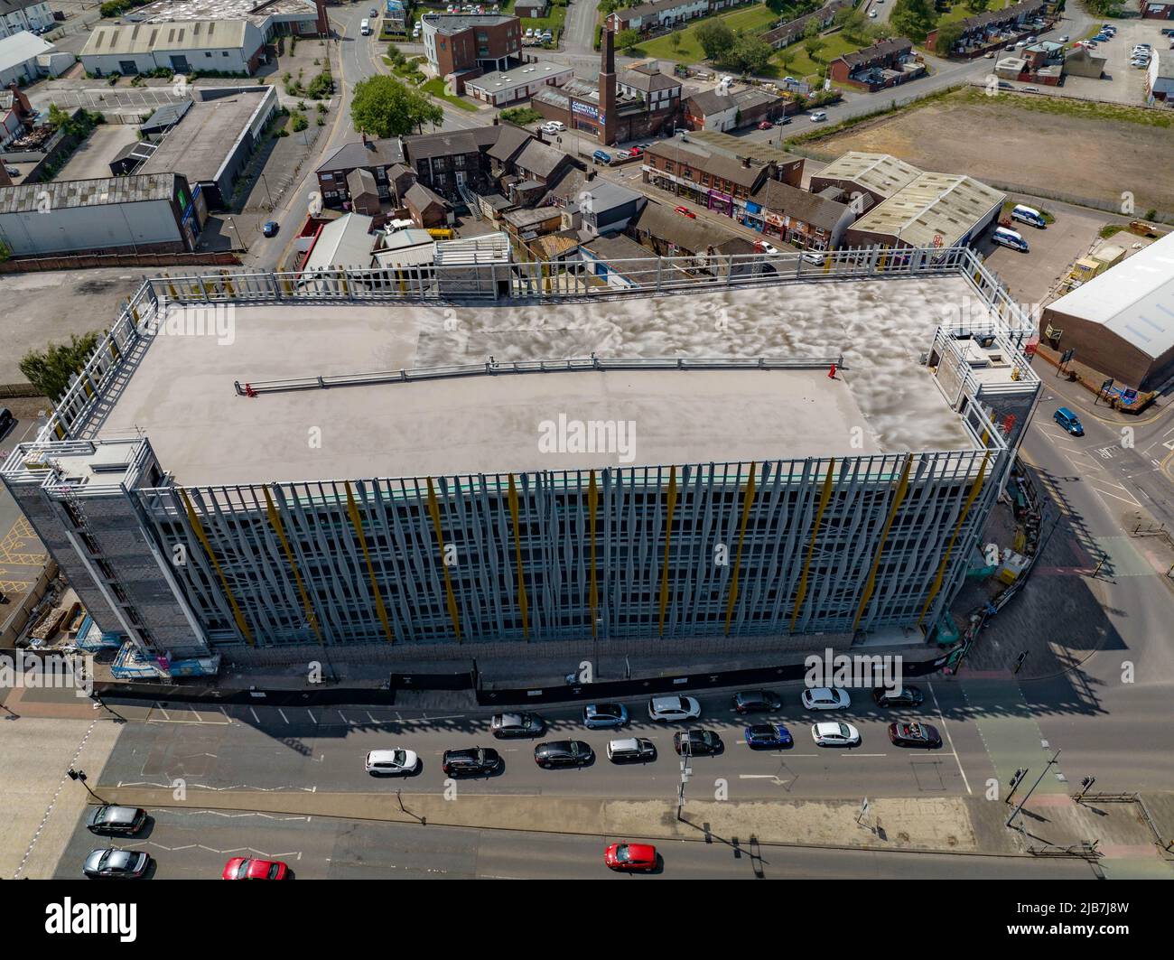 Construction Update Aerial Image of the New Multi Story Car Park in Hanley Stoke on Trent Stock Photo