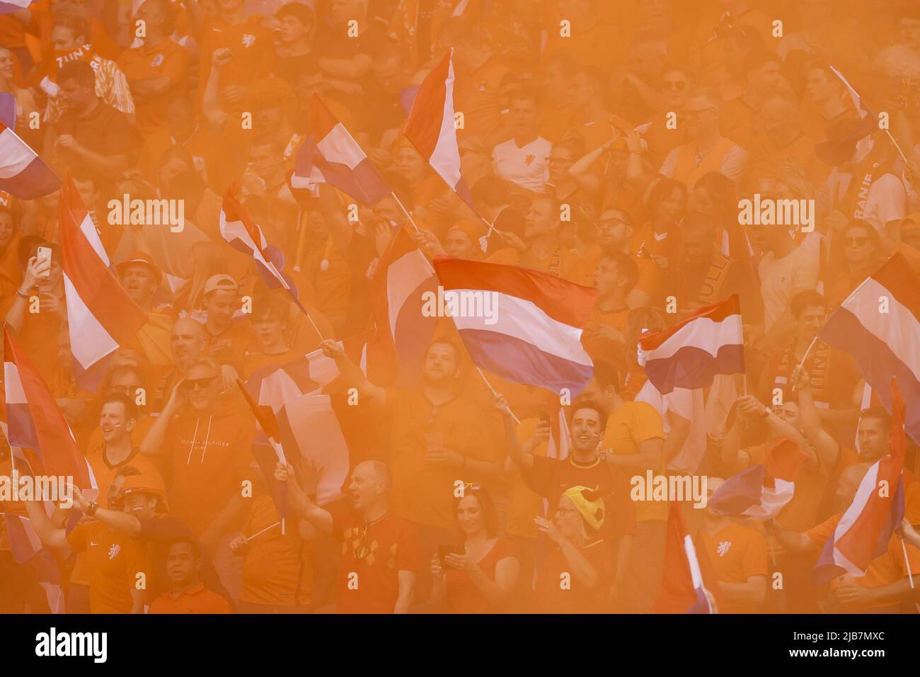 Brussels, Belgium. 03rd June, 2022. 2022-06-03 20:43:25 BRUSSELS - The Orange Legion during the UEFA Nations League match between Belgium and the Netherlands at the King Baudouin Stadium on June 3, 2022 in Brussels, Belgium. ANP KOEN VAN WEEL netherlands out - belgium out Credit: ANP/Alamy Live News Stock Photo
