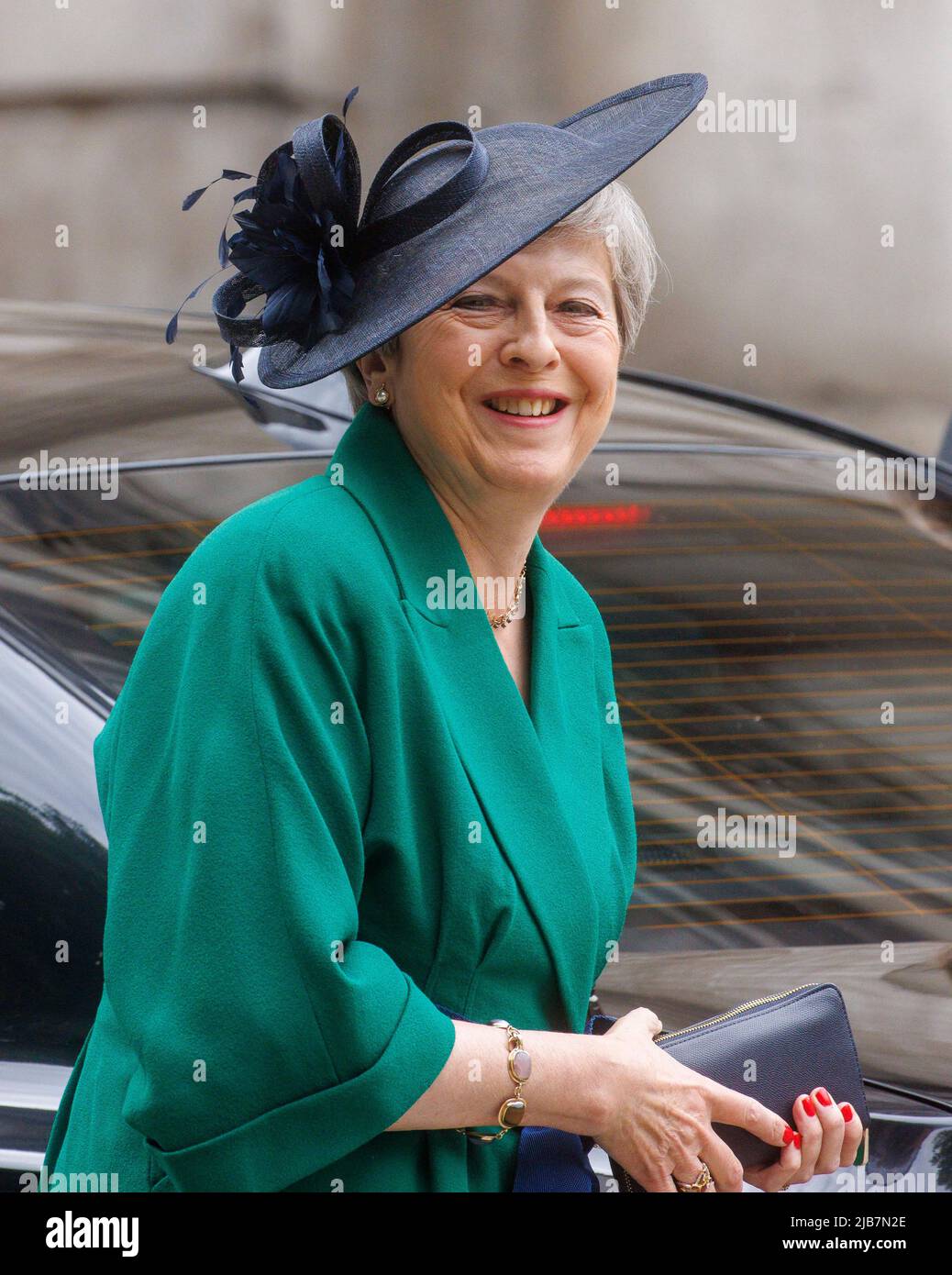London, UK. 3rd June, 2022. Former Prime Minister, Theresa May, at St Pauls Cathedral for a Thanksgiving Service to Her Majesty Queen Elizabeth II to celebrate her 70 years on the throne. Credit: Karl Black/Alamy Live News Stock Photo