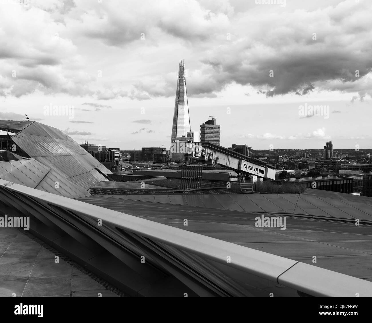London, Greater London, England, May 21 2022: View from One New Change towards The Shard skyscraper. Monochrome. Stock Photo
