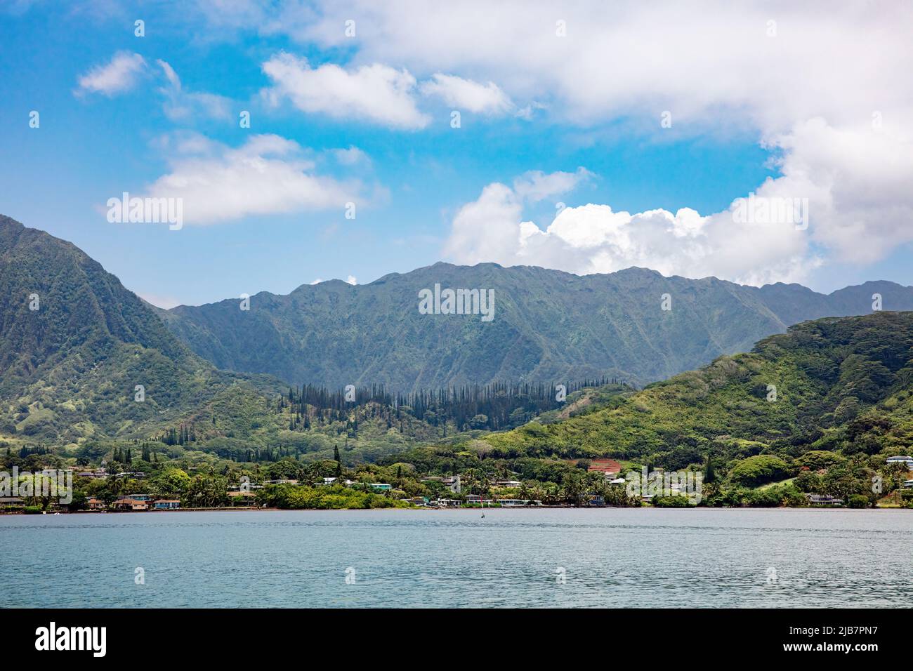 Views of Eastern Oahu from Kaneohe Bay, Hawaiian Islands Stock Photo