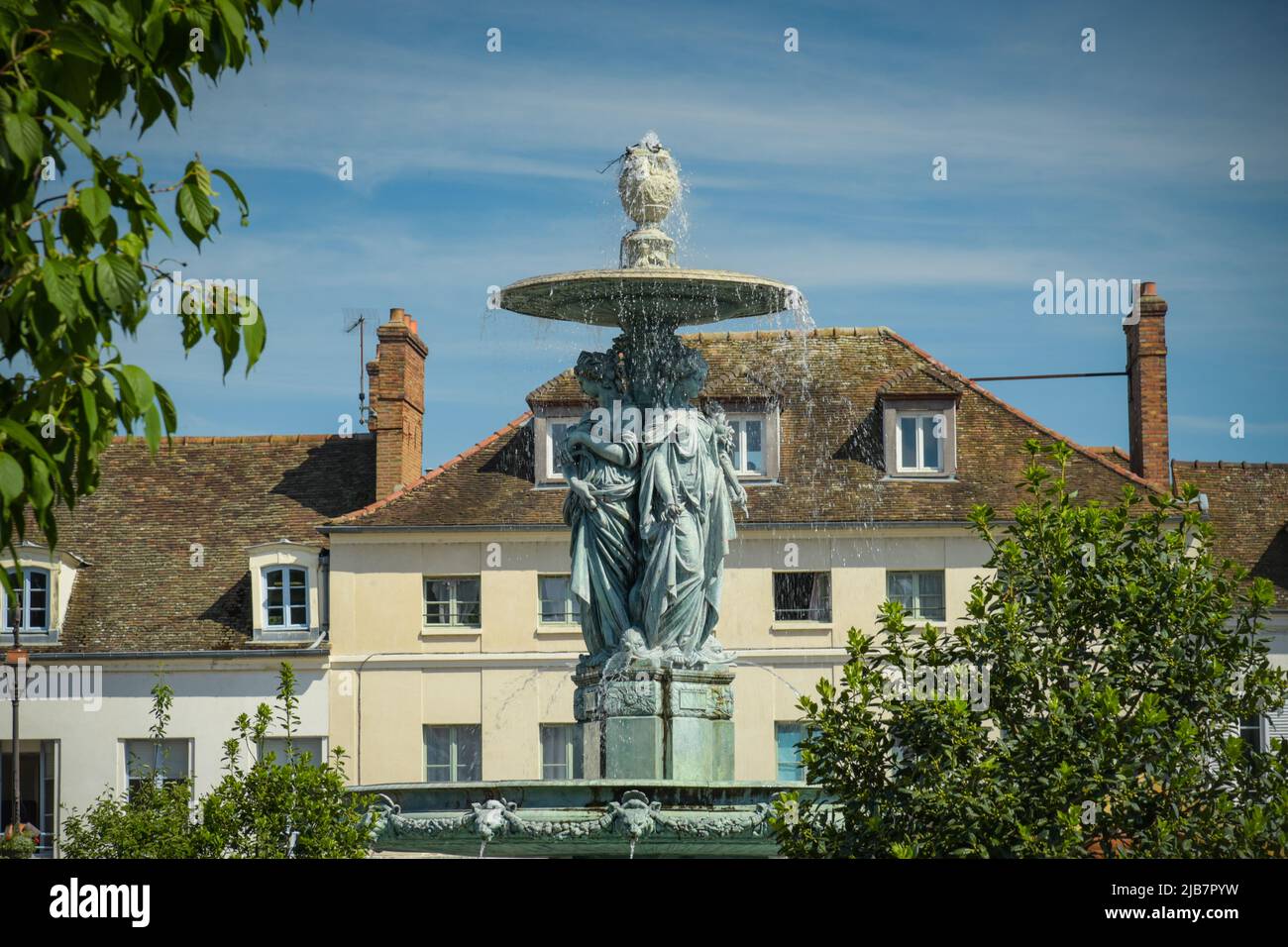 view of the fountain place saint jean in the city of Melun in France Stock Photo