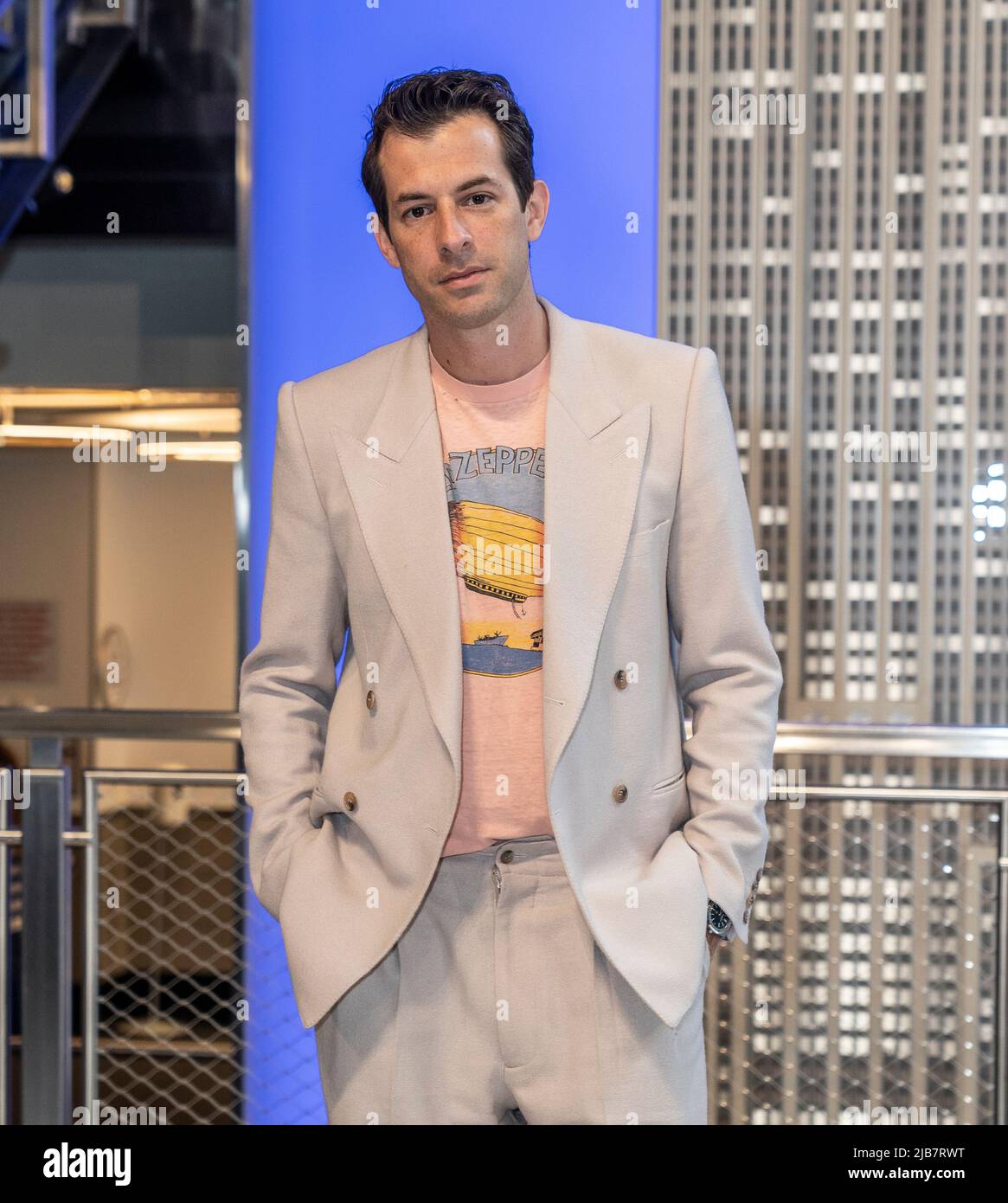 DJ Mark Ronson visits the iconic Empire State Building to light building in purple and gold to honor the Platinum Jubilee of Queen Elizebeth II in New York on June 3, 2022. (Photo by Lev Radin/Sipa USA) Stock Photo