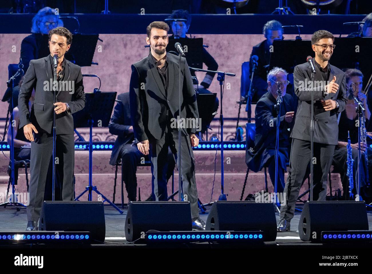 Verona, Italy. 3th June 2022. The three Italian singers of "Il Volo