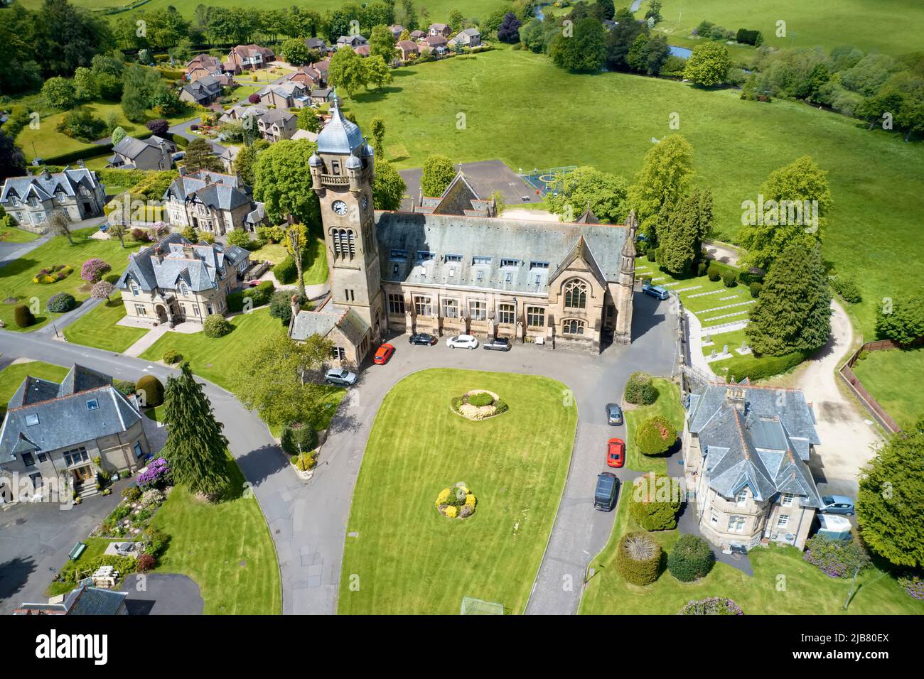 Quarriers Village countryside rural village aerial view from above in Renfrewshire Scotland Stock Photo