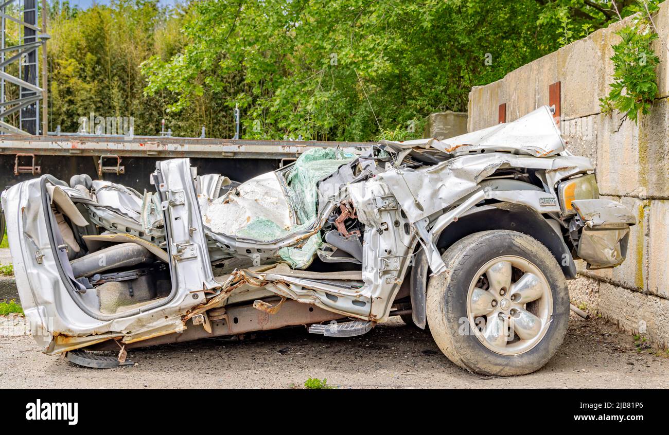 Wrecked Dodge Ram Pickup truck Stock Photo