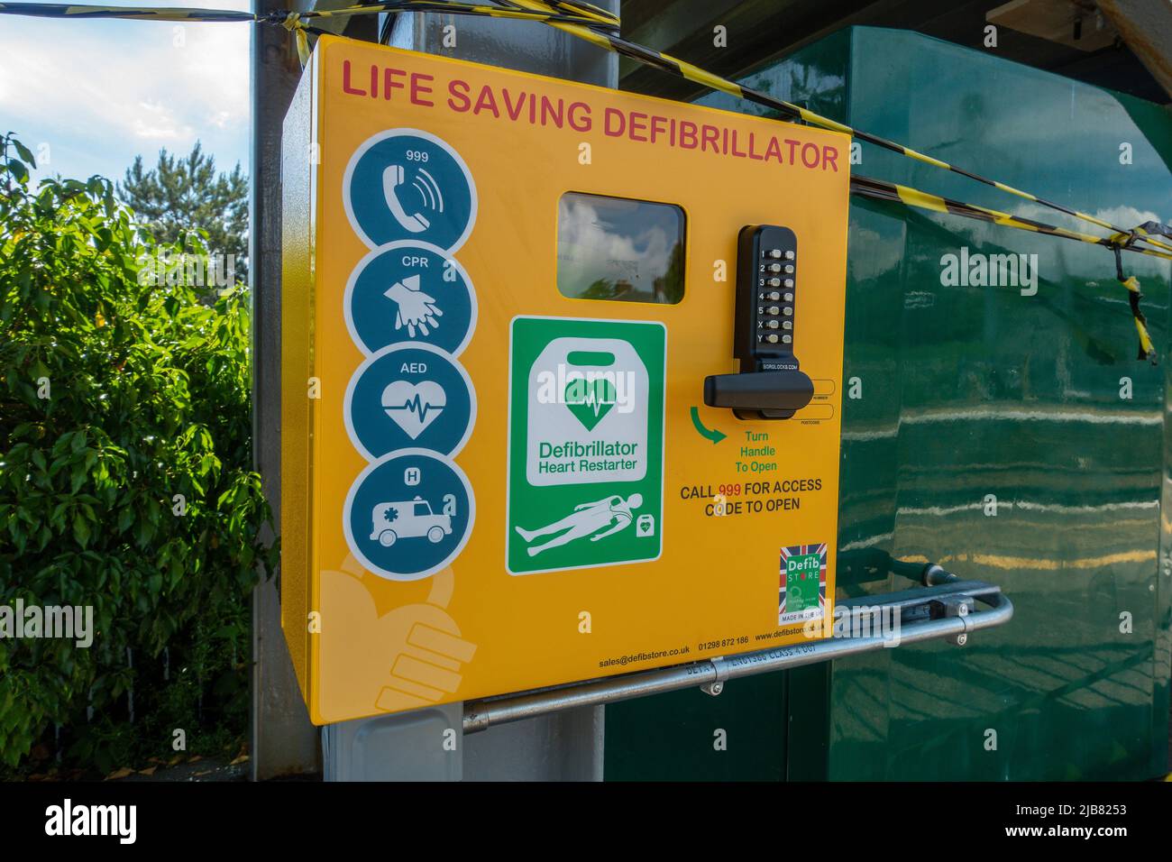 Public,Defibrillator,Bekesbourne Station,Platform,British Rail,Kent,England Stock Photo