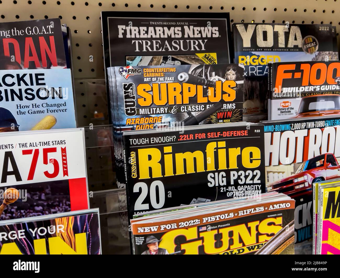 Seattle, WA USA circa May 2022 Angled view of gun magazines for sale