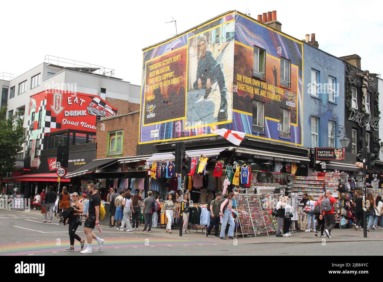 London, UK. 03rd June, 2022. Londoners and tourists took to the streets of  Camden Town in north London to enjoy the warm weather on the Jubilee Bank  Holiday. Camden is famed for
