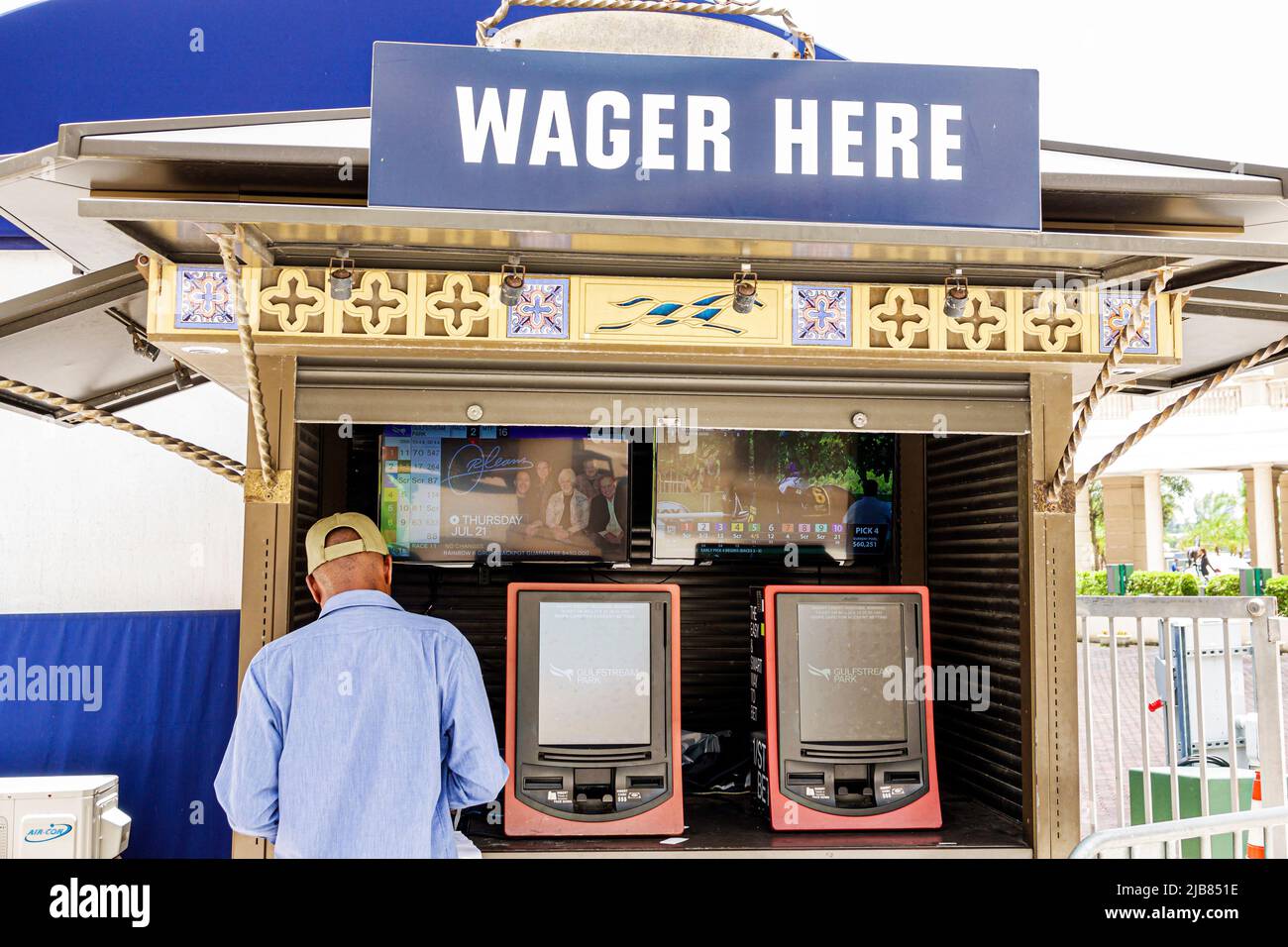 Hallandale Florida Miami,Gulfstream Park racetrack racecourse thoroughbred horse racing track,betting wager wagering window gambling gambler gamblers Stock Photo