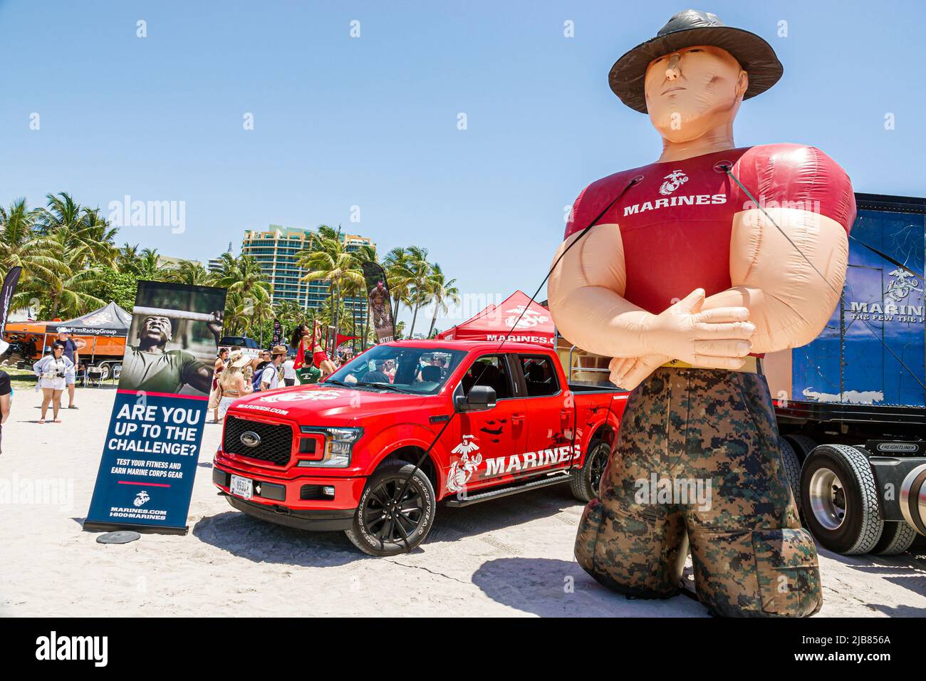 Miami Beach Florida,Hyundai Air & Sea Show Military Village vendor vendors,exhibitor exhibitors stall stalls booth booths armed forces recruiting prom Stock Photo