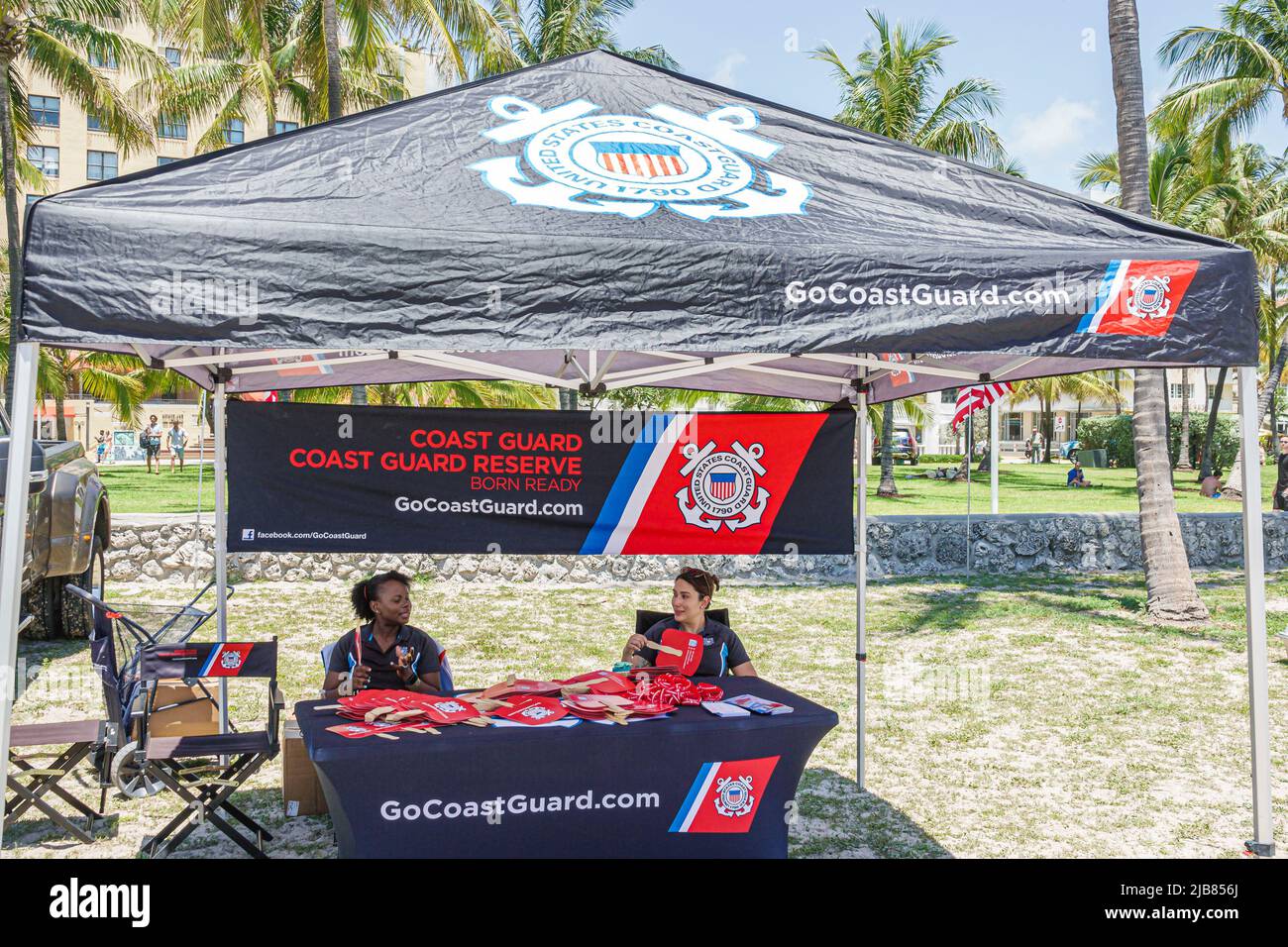 Miami Beach Florida,Hyundai Air & Sea Show Military Village vendor vendors,exhibitor exhibitors stall stalls booth booths armed forces recruiting prom Stock Photo