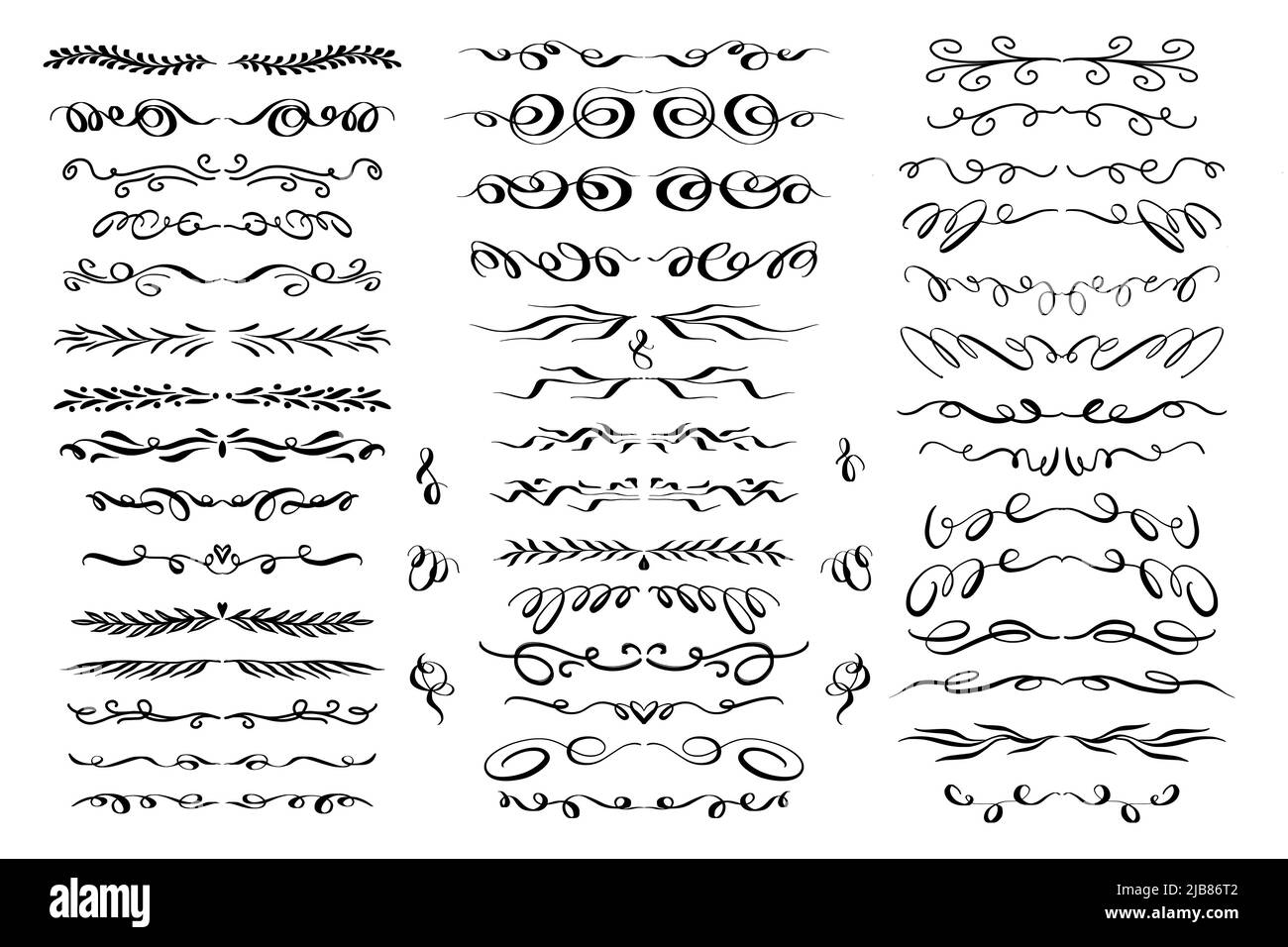 Hand drawn doodle ornamental dividers and borders set. Collection of ...