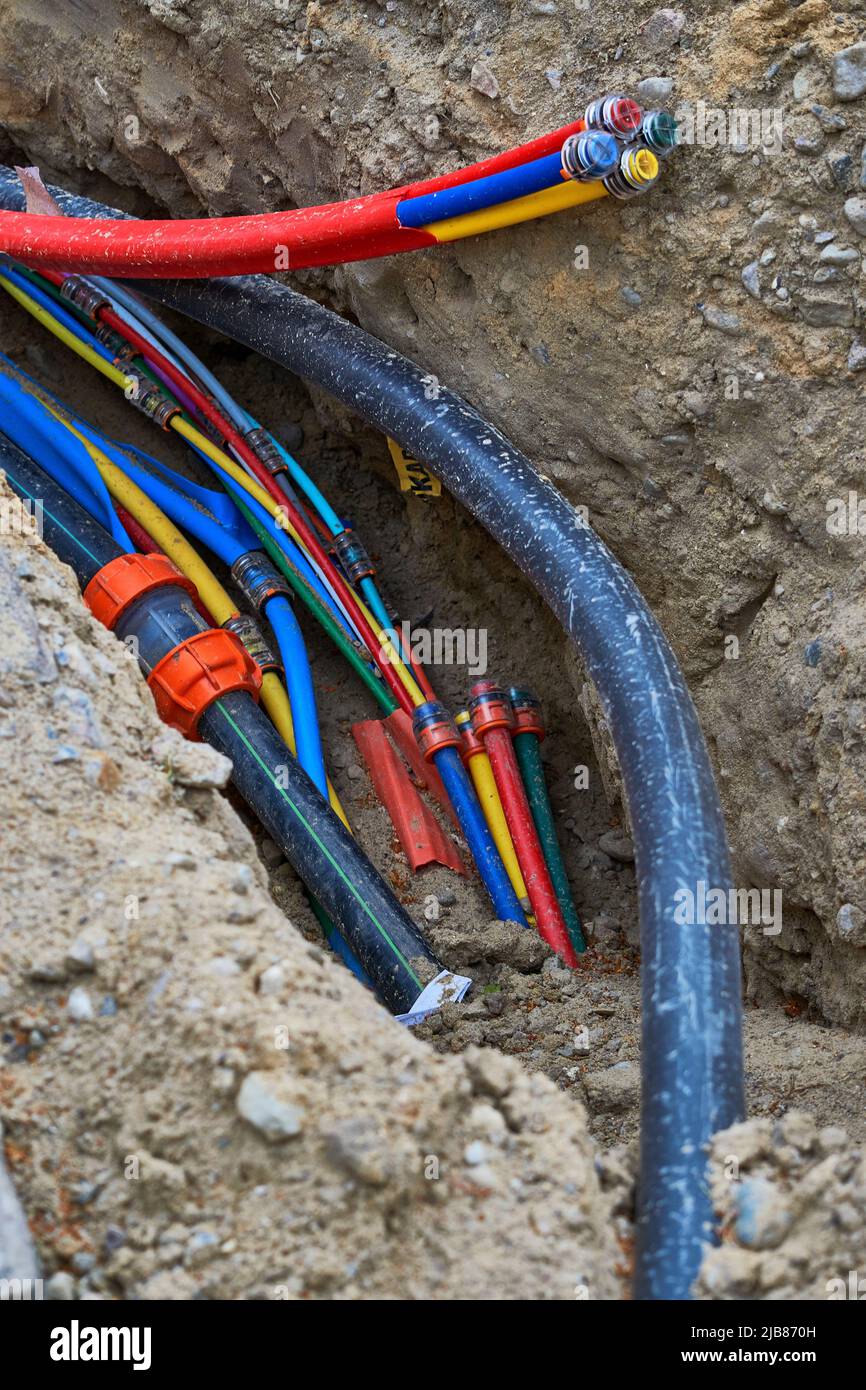 Wire Fiber Spring Lay fiber laying for high speed internet construction site Stock Photo - Alamy
