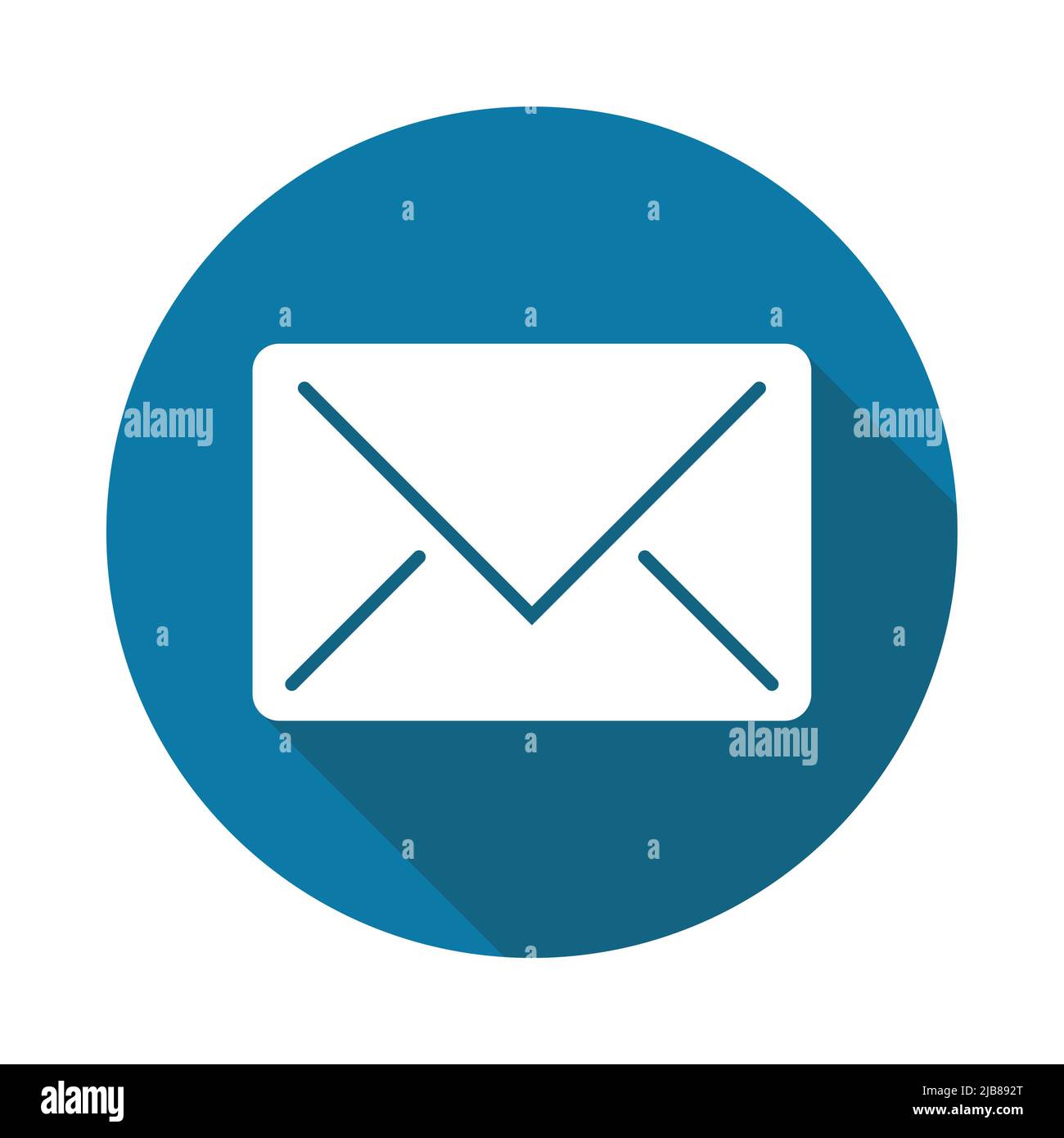 Mail icon with long shadow black on white background,Simple design ...