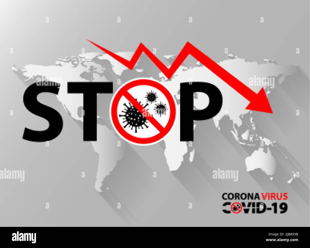 Text stop warning sign coronavirus covid 19 on on map earth Stock ...