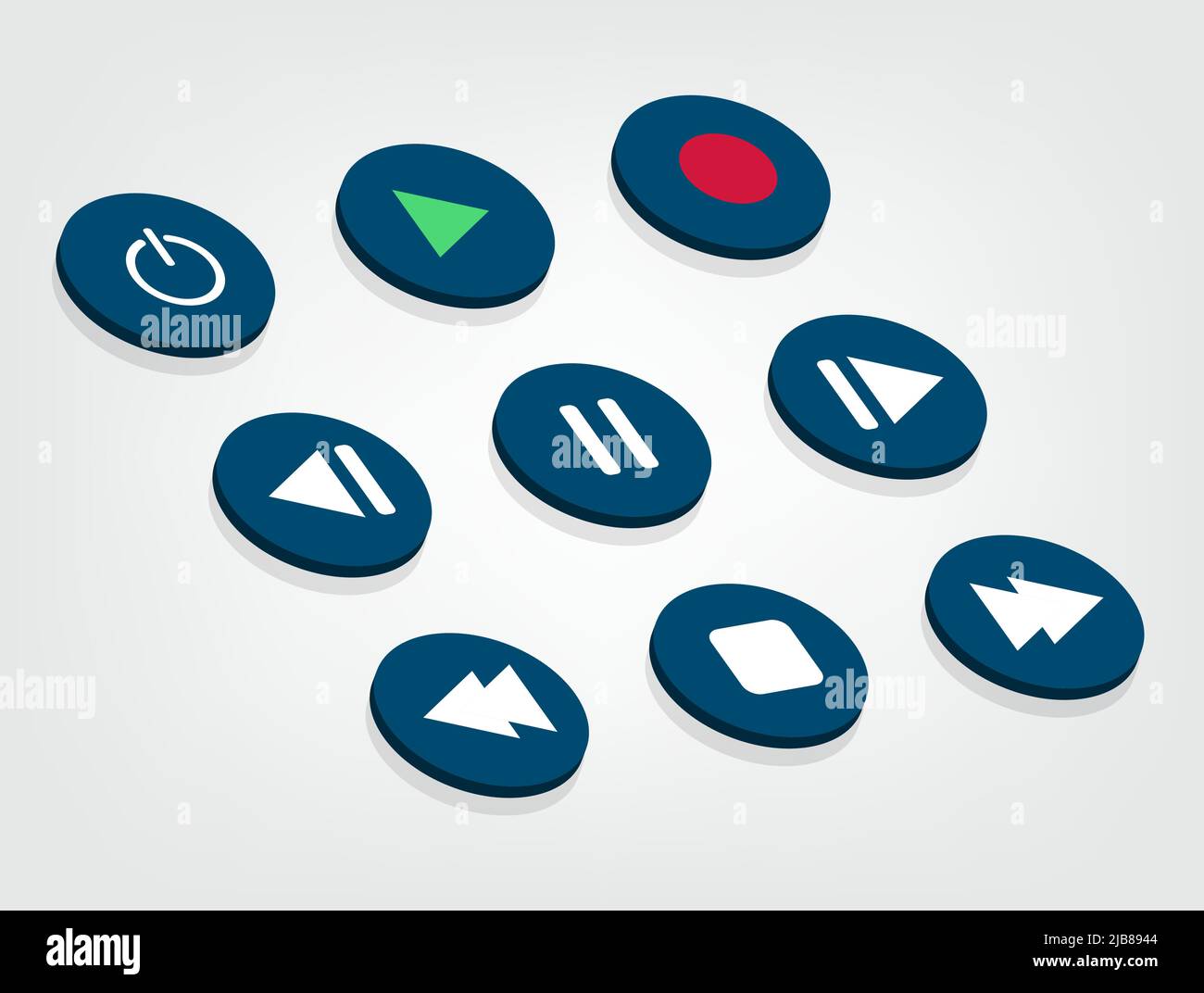 symbol icon set media player control white round buttons. vector illustrator Stock Vector