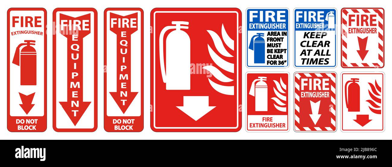 Fire Extinguisher Do Not Block sign on white background Stock Vector