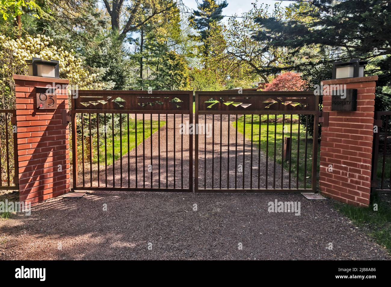 Gate,Frank Lloyd Wright’s unique hexagonal house in Glen Ridge, NJ ,USA Stock Photo