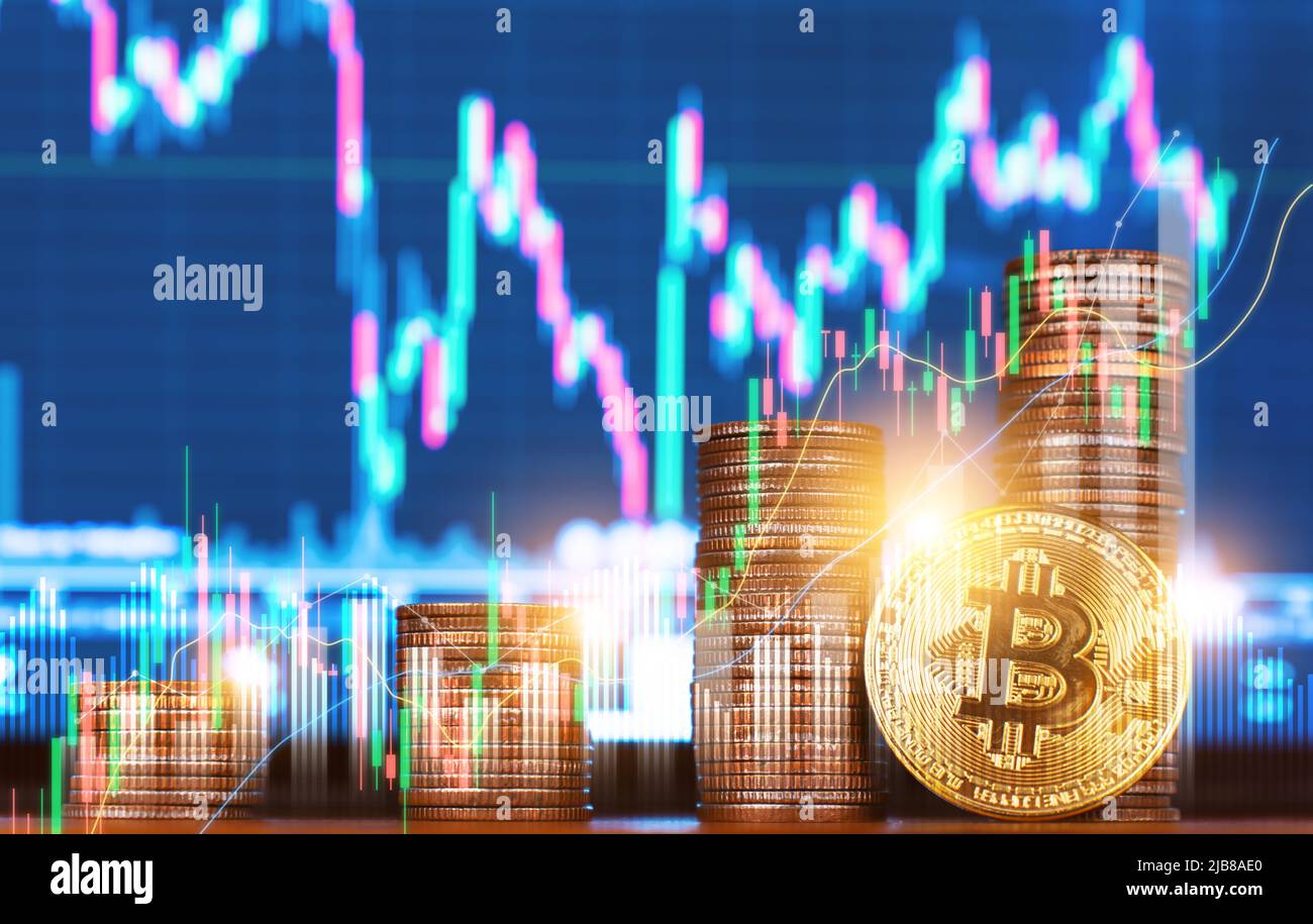 Gold bitcoin with growth graph chart trading view. Bitcoin gold coin and  defocused chart background. Virtual cryptocurrency concept. Stock Market  char Stock Photo - Alamy