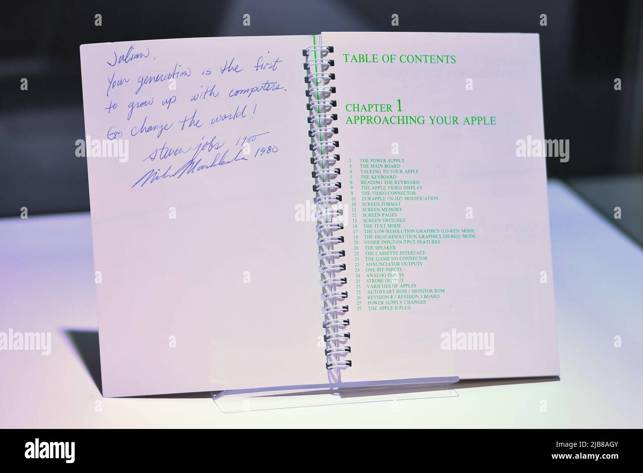 Steve Jobs inscribed Apple II Manual on display as part of the The Jim Irsay Collection at