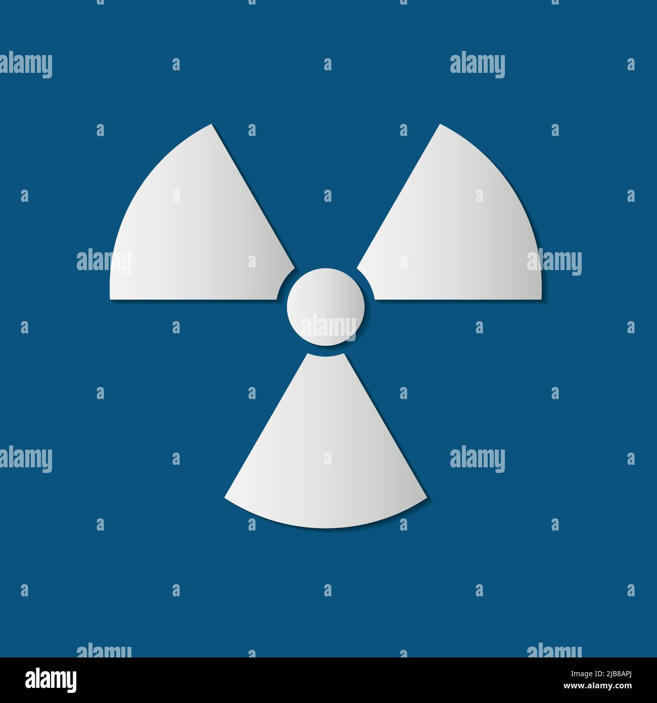 radiation icon,radiation symbol,White icon on blue background. Stock Vector