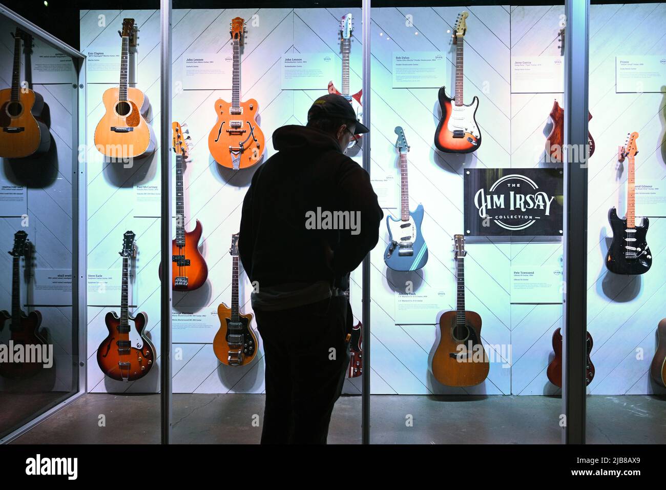 Guitars played by famous rock musicians on display as part of the The Jim Irsay Collection at