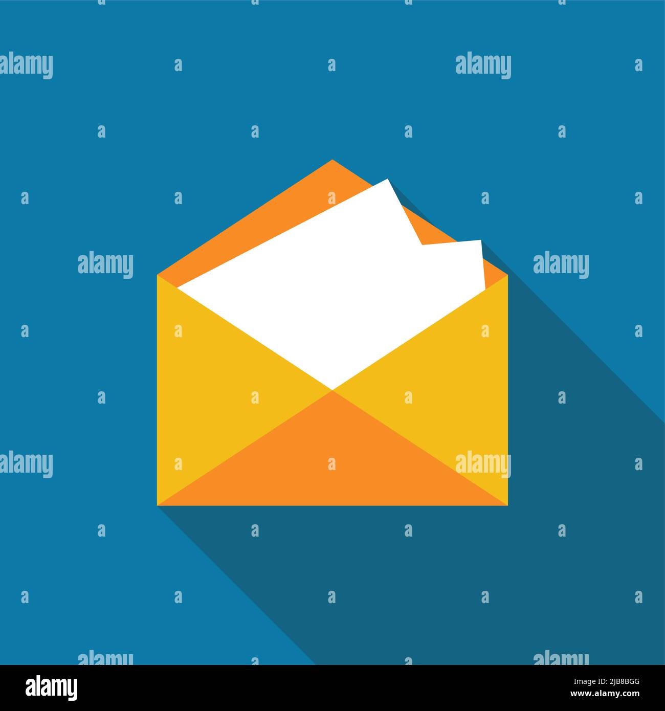 Mail icon with long shadow black on white background,Simple design ...