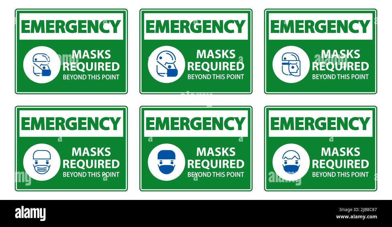 Emergency Symbol Masks Required Beyond This Point Sign Stock Vector ...