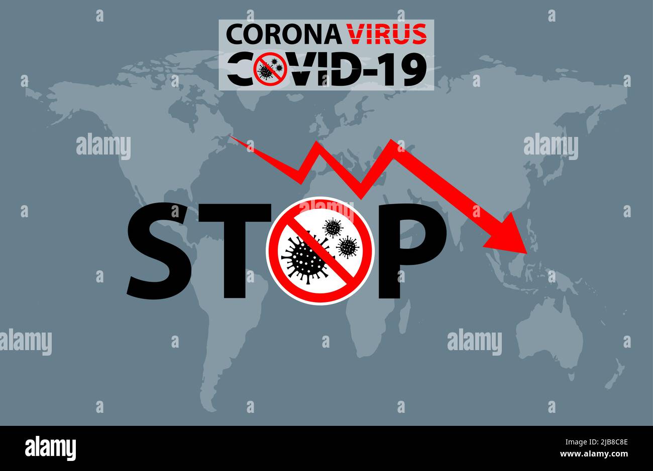 Text stop warning sign coronavirus covid 19 on on map earth Stock ...