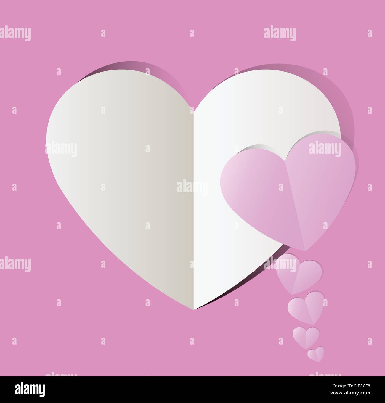 Pink paper cut heart love many Valentine's Day,Vector holiday ...