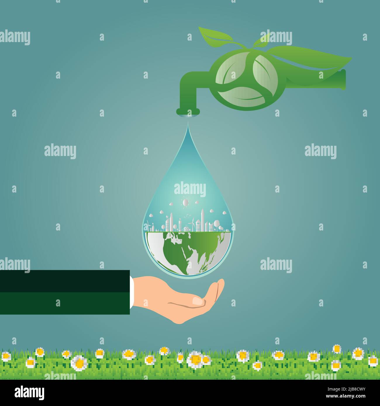 Ecology,save water clean energy recycling and hand holding,Green cities help the world with eco