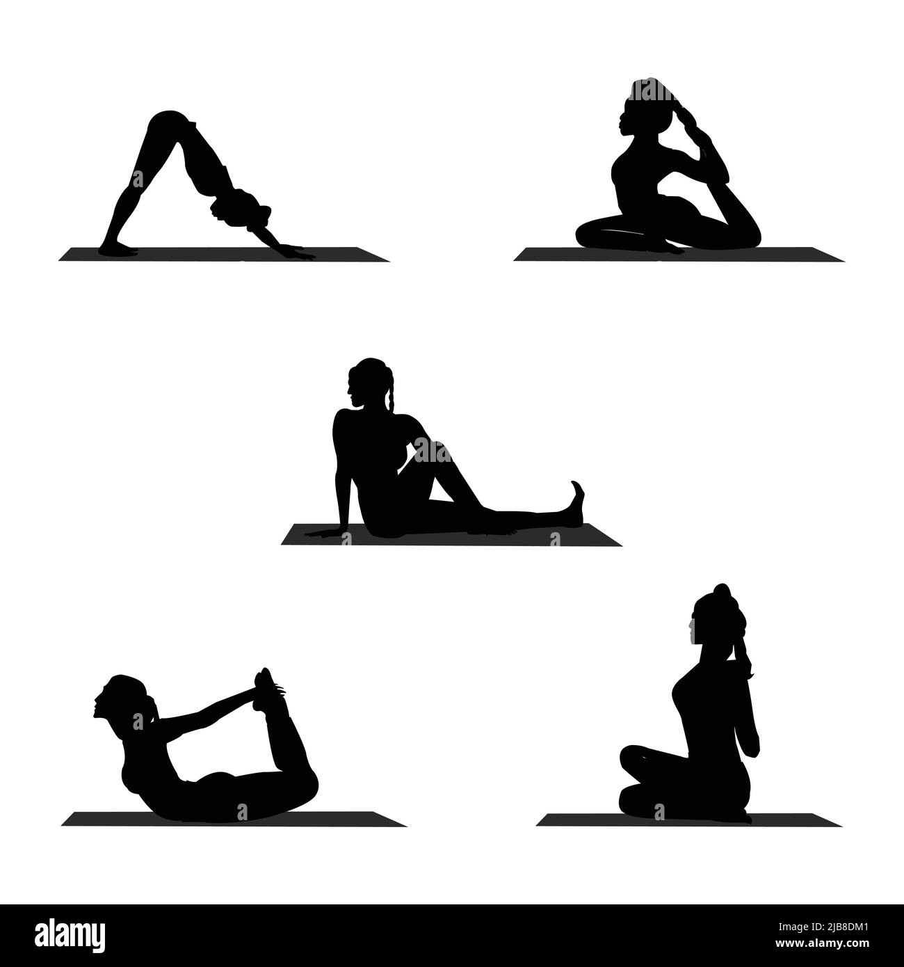 set of silhouette woman different yoga pose flat illustration Stock Vector