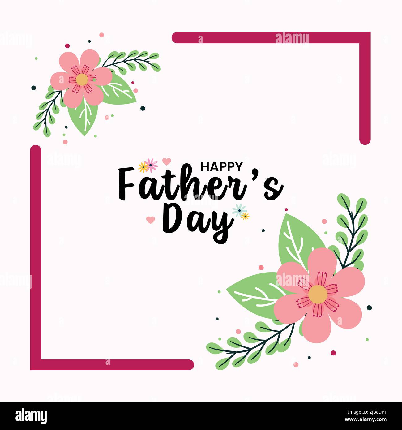 Happy Father's day with a pink floral invitation card flat design Stock Vector