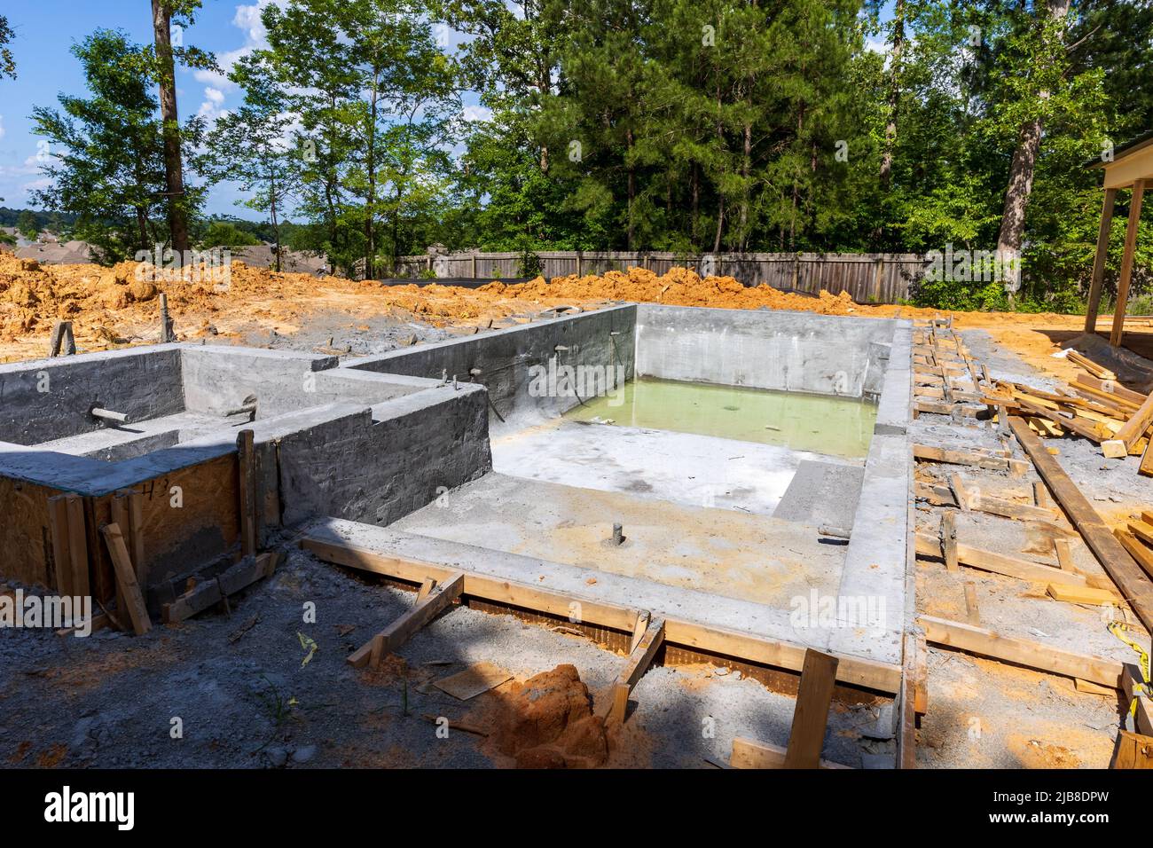 New swimming pool being constructed Stock Photo