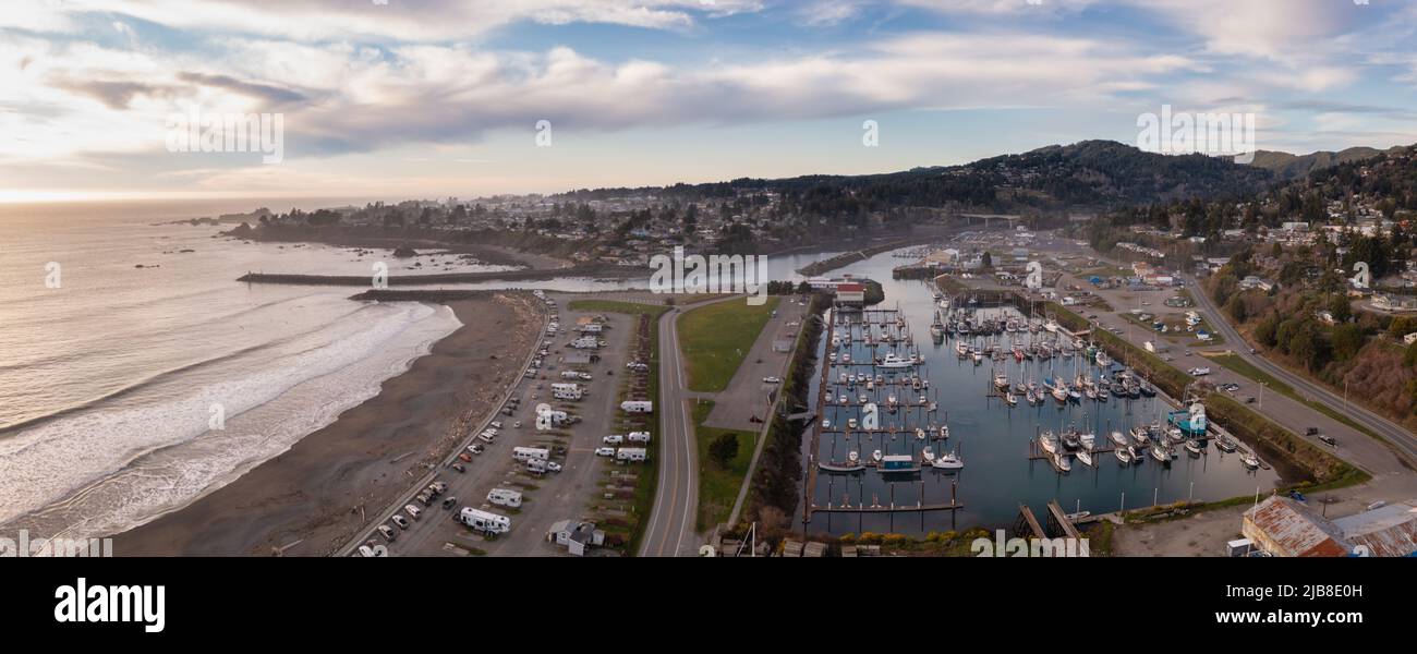 Brookings Oregon harbor and jetty Stock Photo