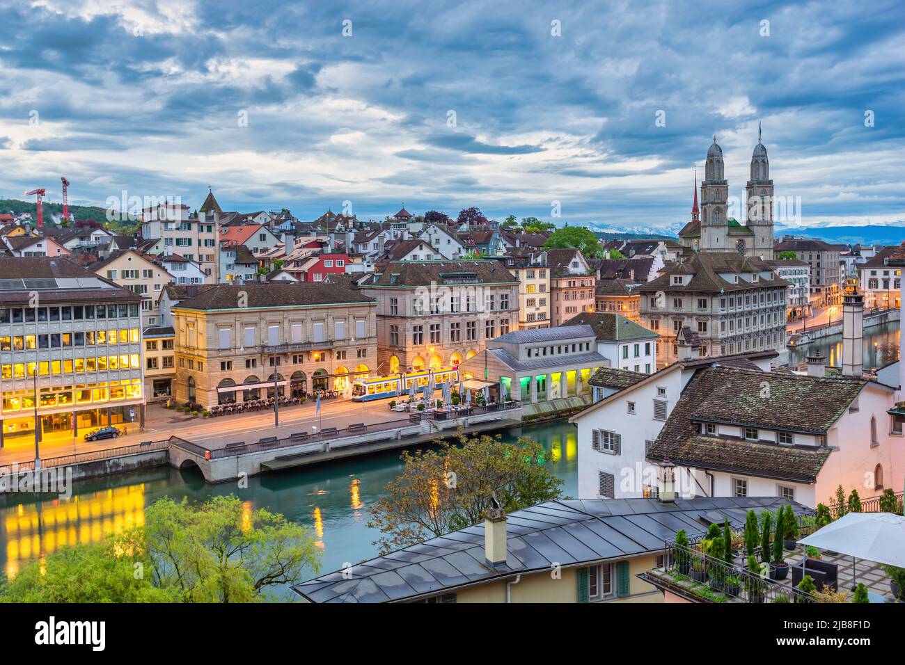 Zurich Switzerland, high angle view city skyline from Lindenhof Stock Photo