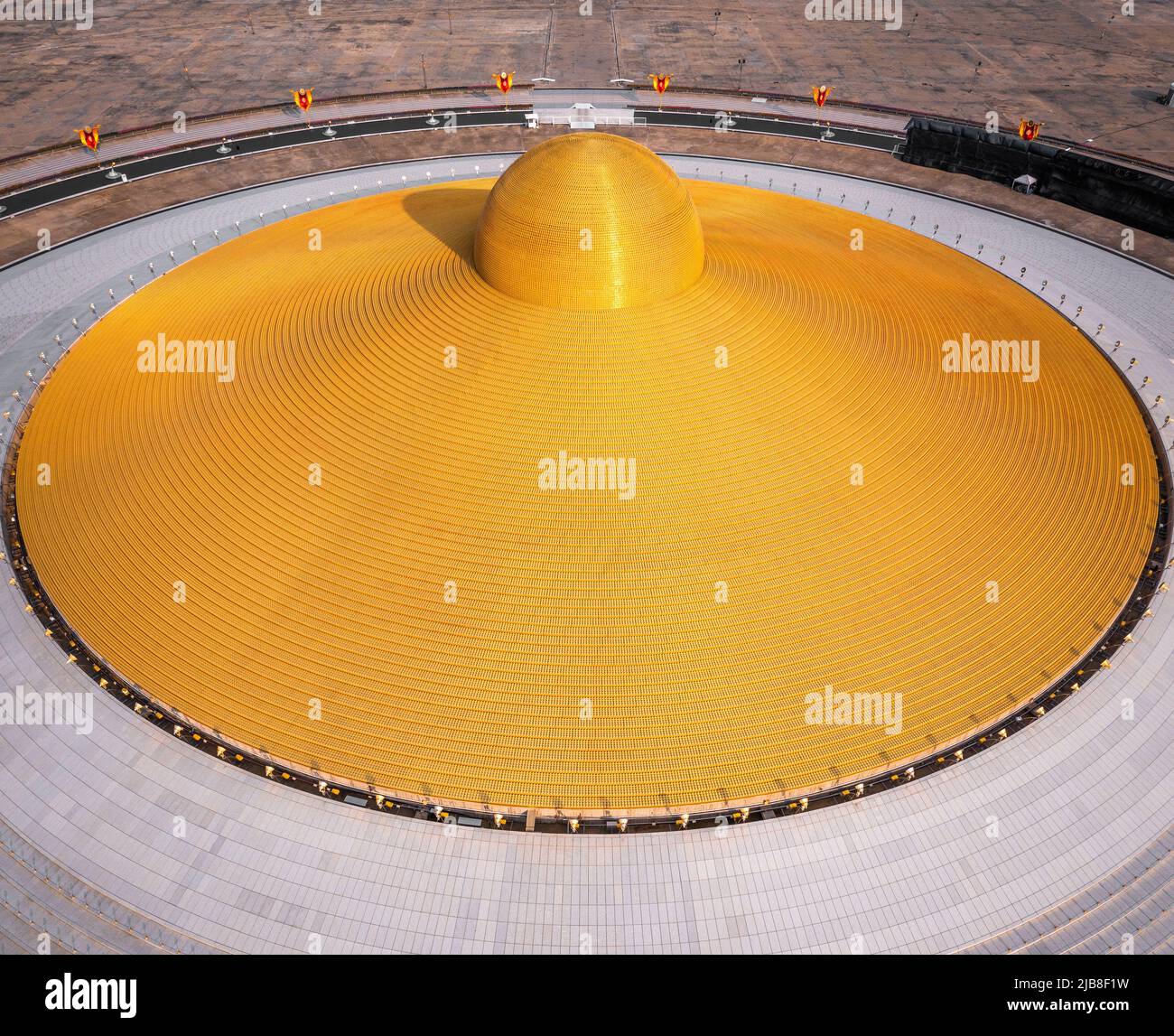 Aerial view of Wat Phra Dhammakaya temple in Pathum Thani Province north of Bangkok, Thailand. Stock Photo