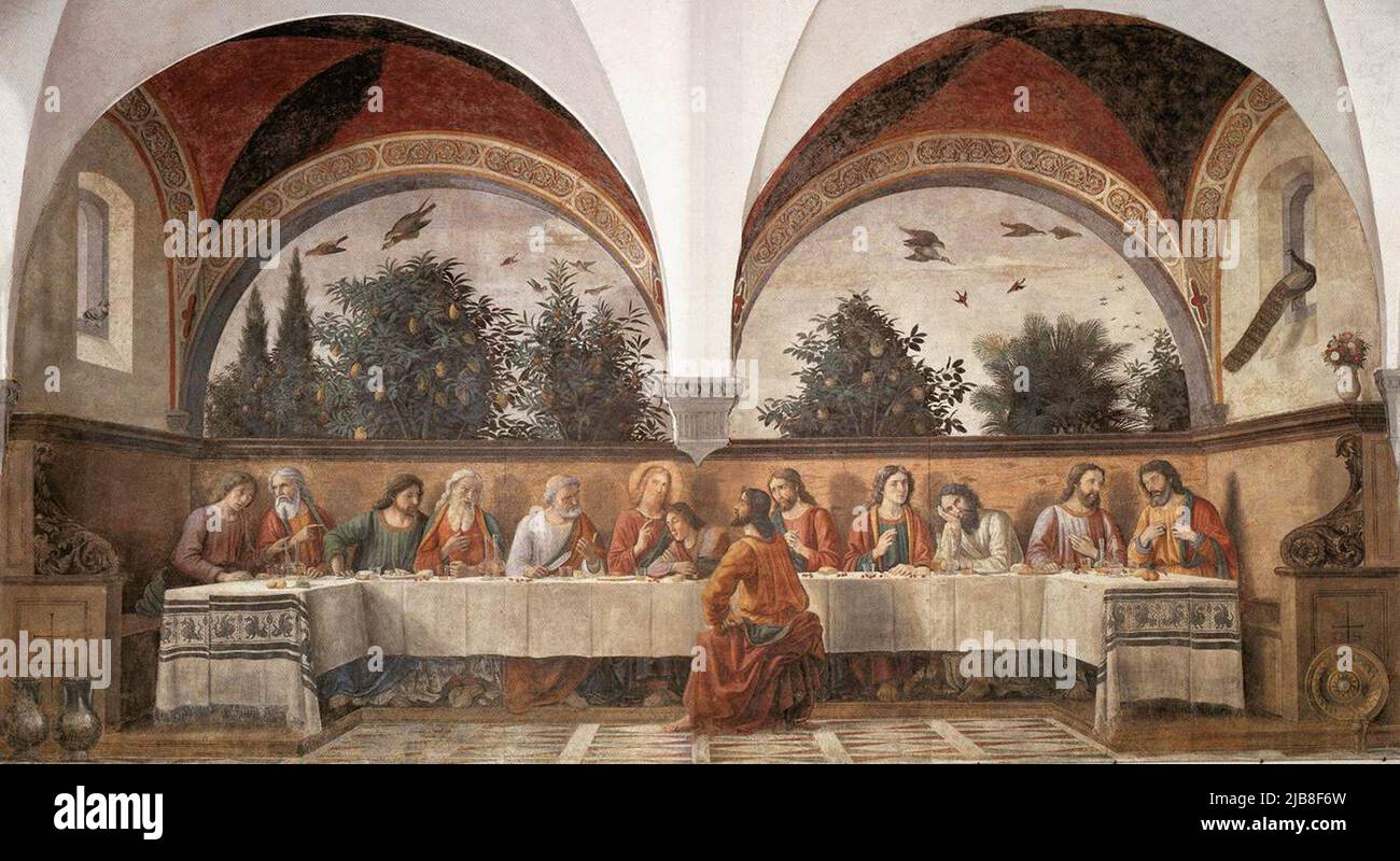 The Last Supper by Domenico Ghirlandaio, 1480, depicting Judas separately Stock Photo